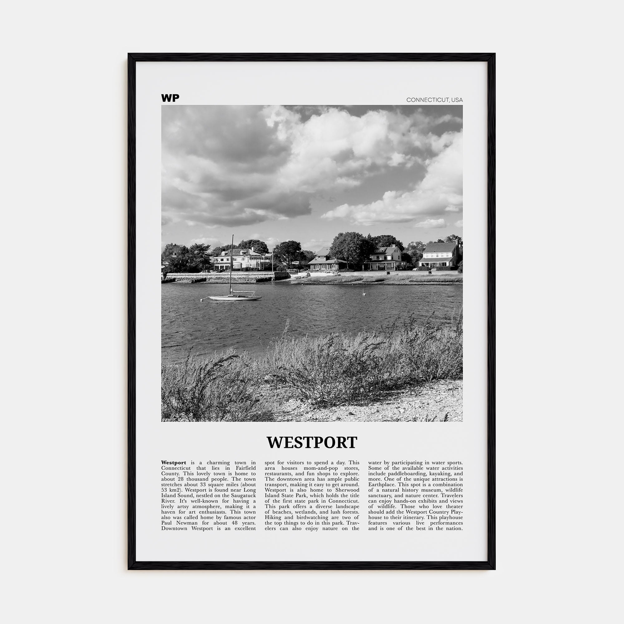 Westport, Connecticut Travel B&W Poster