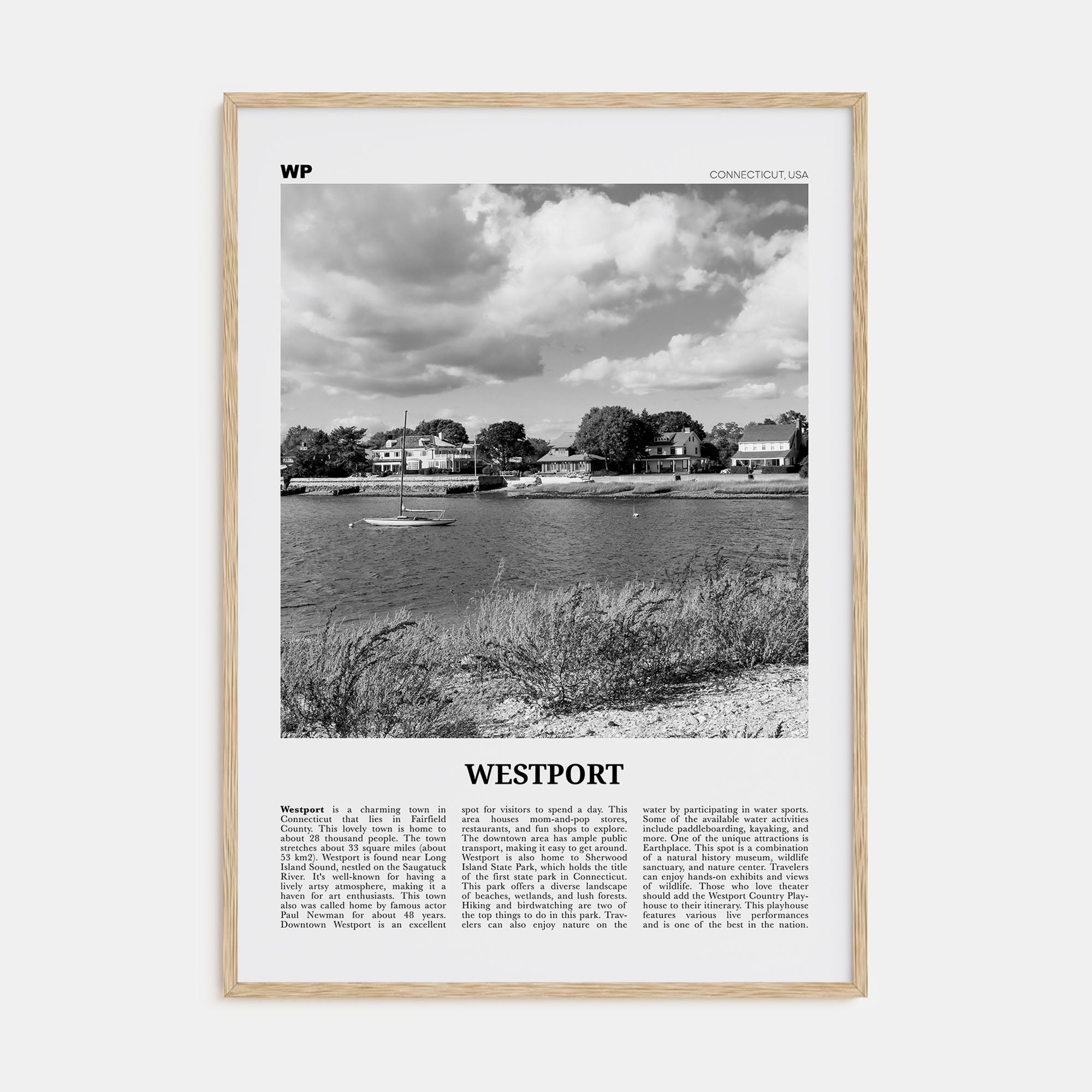 Westport, Connecticut Travel B&W Poster