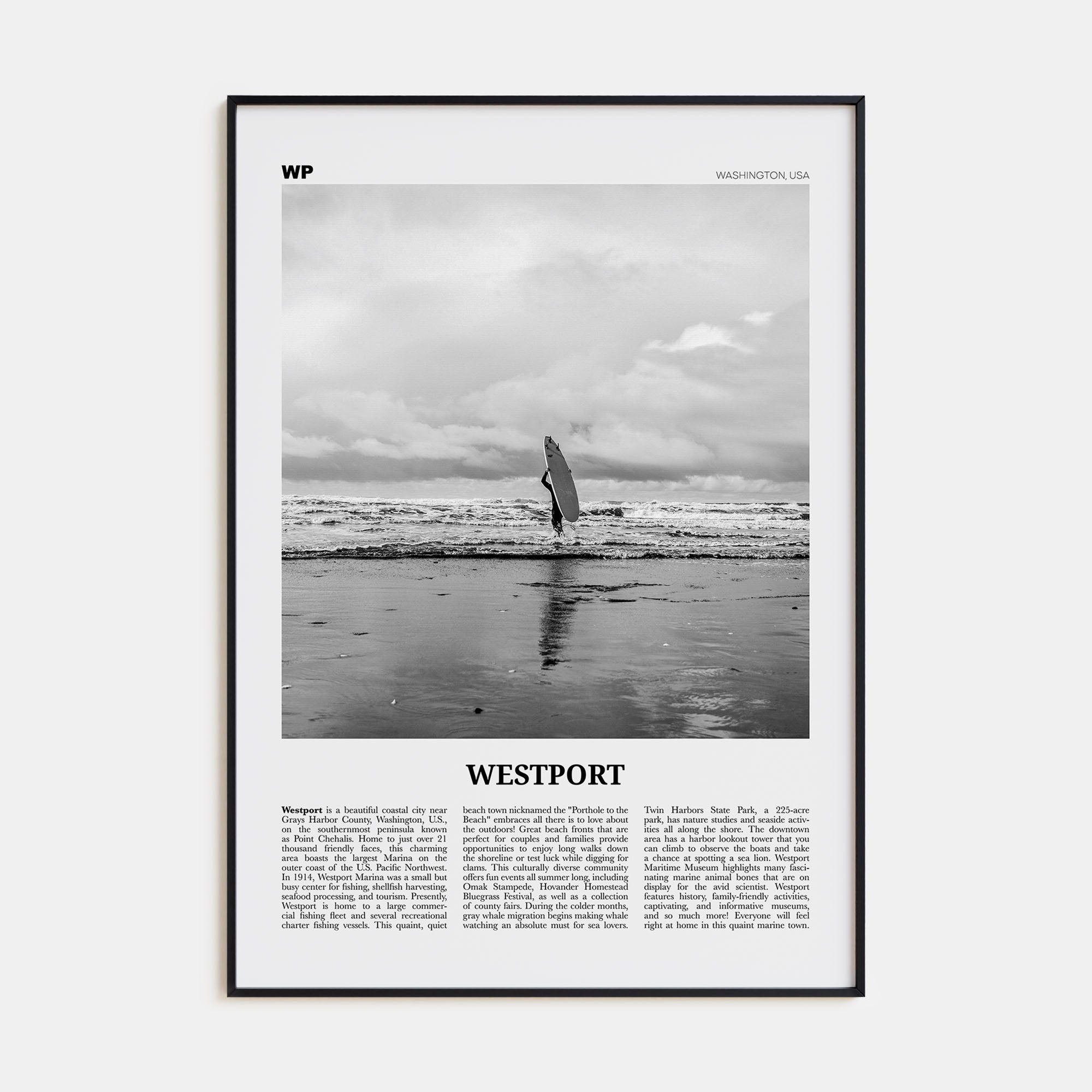 Westport, Washington Travel B&W Poster