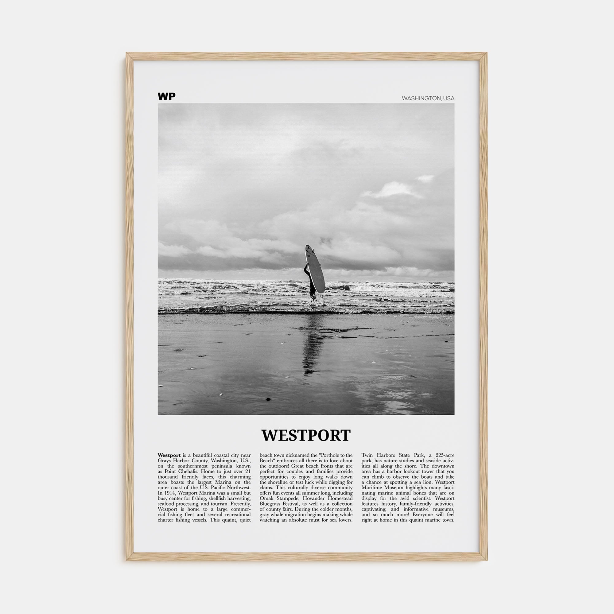Westport, Washington Travel B&W Poster