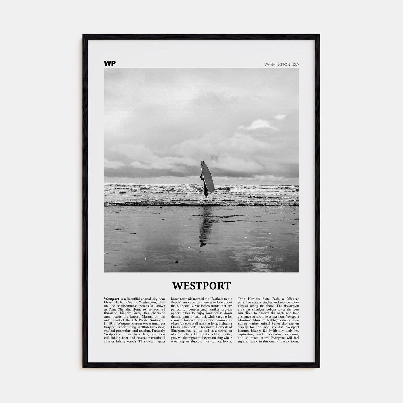 Westport, Washington Travel B&W Poster