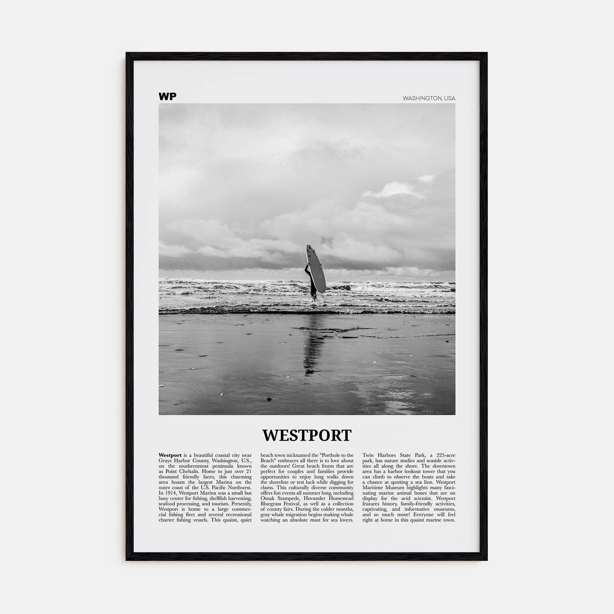 Westport, Washington Travel B&W Poster