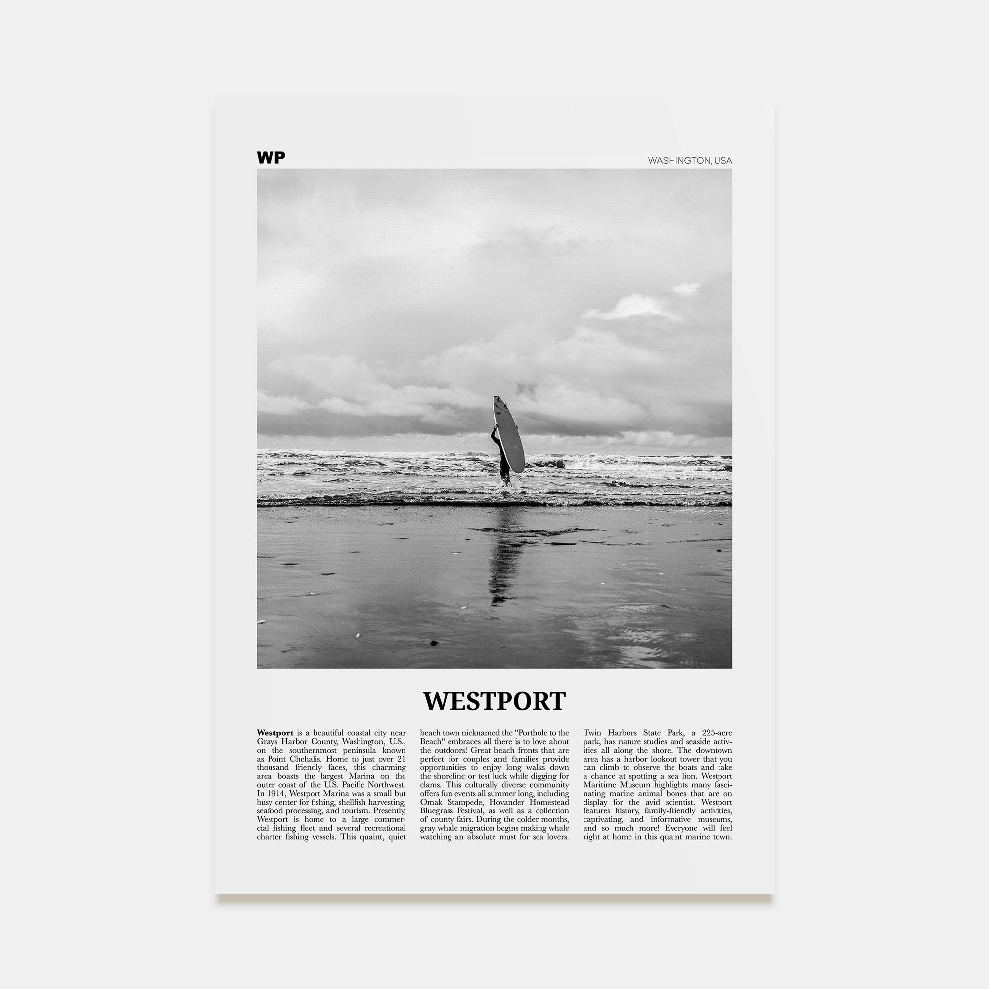 Westport, Washington Travel B&W Poster