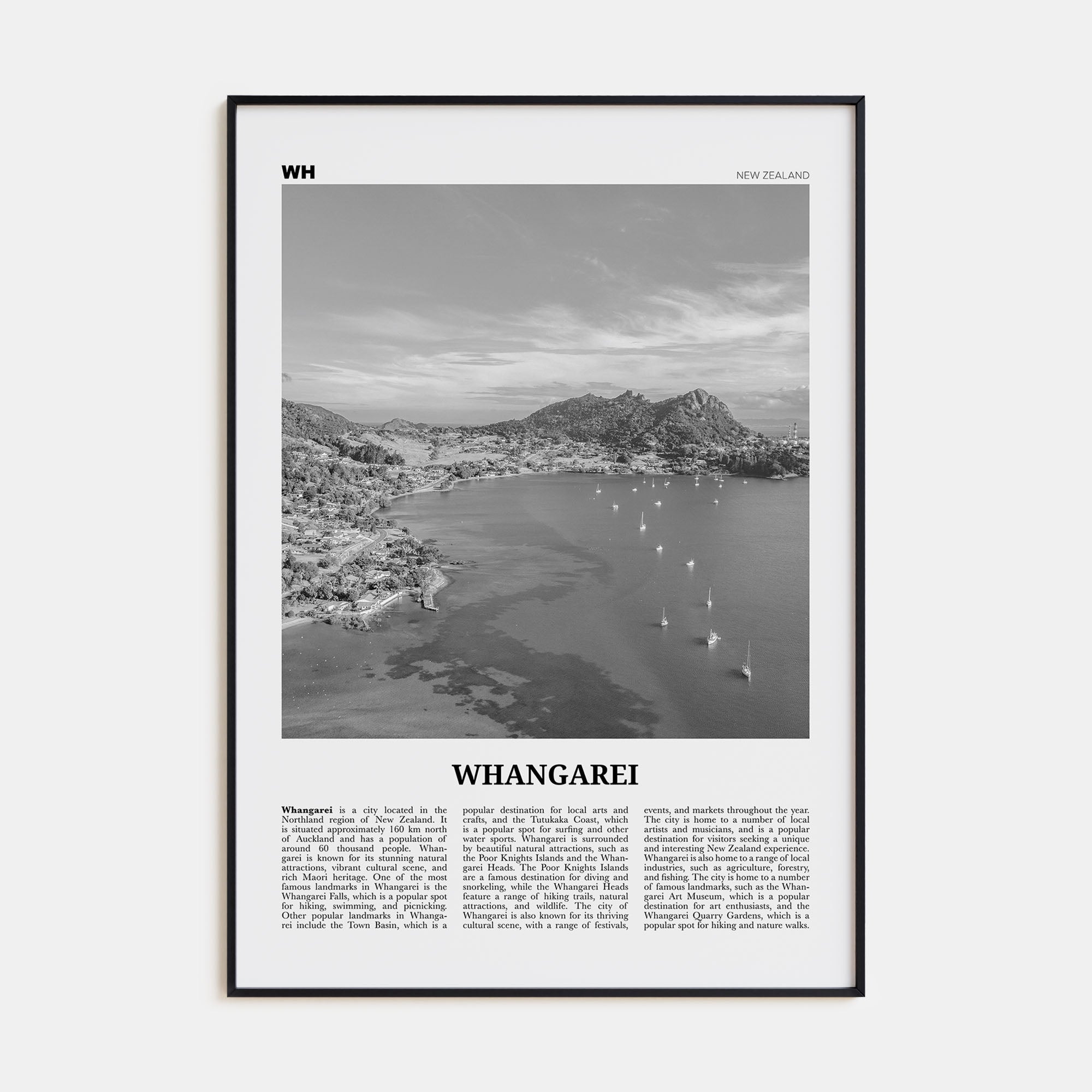 Whangarei Travel B&W Poster