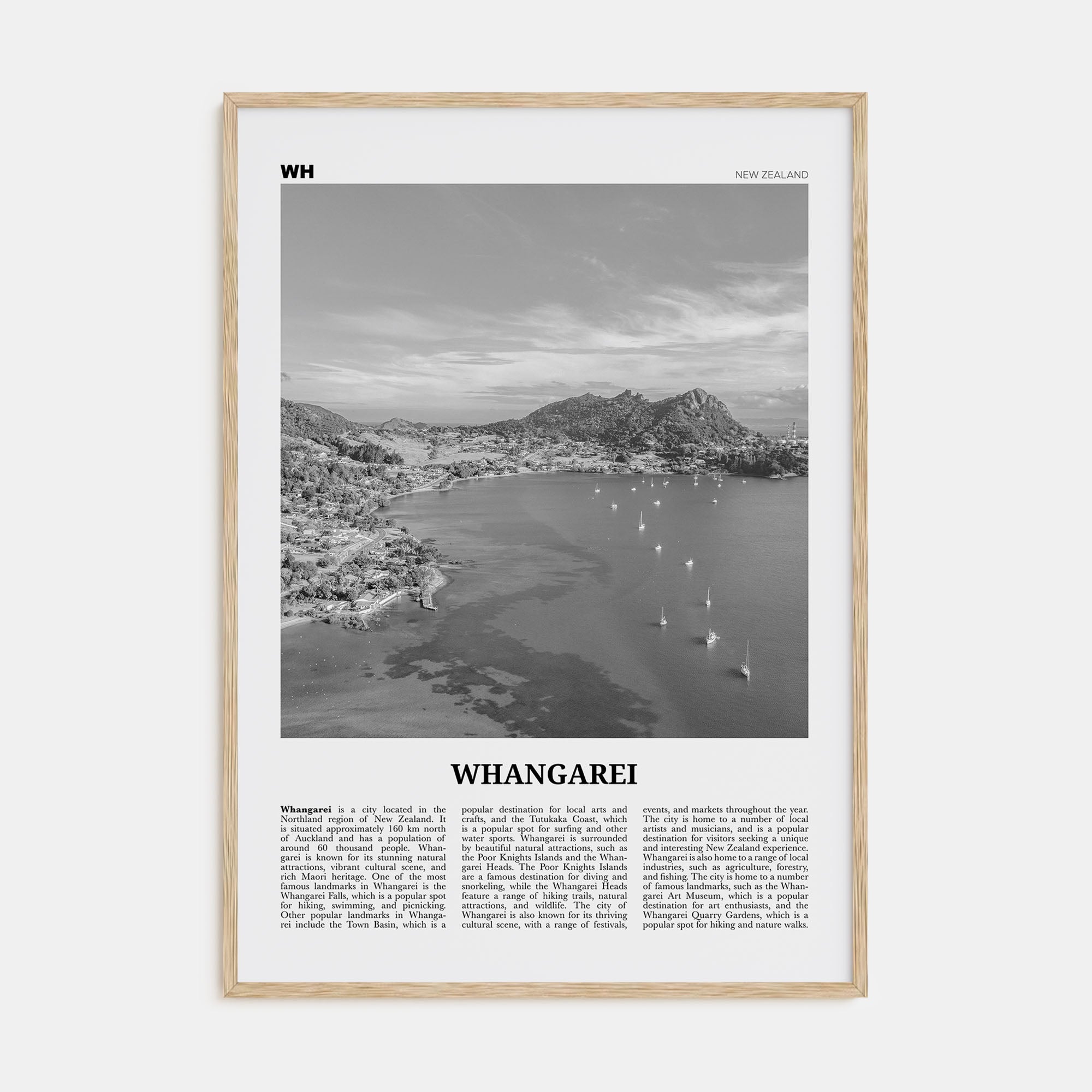 Whangarei Travel B&W Poster