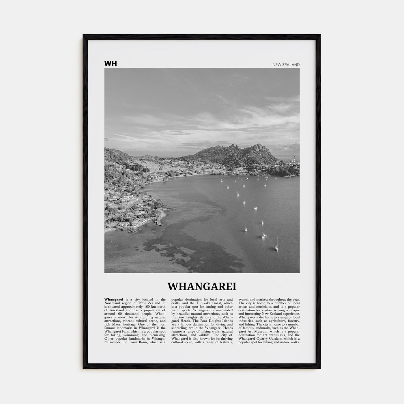 Whangarei Travel B&W Poster