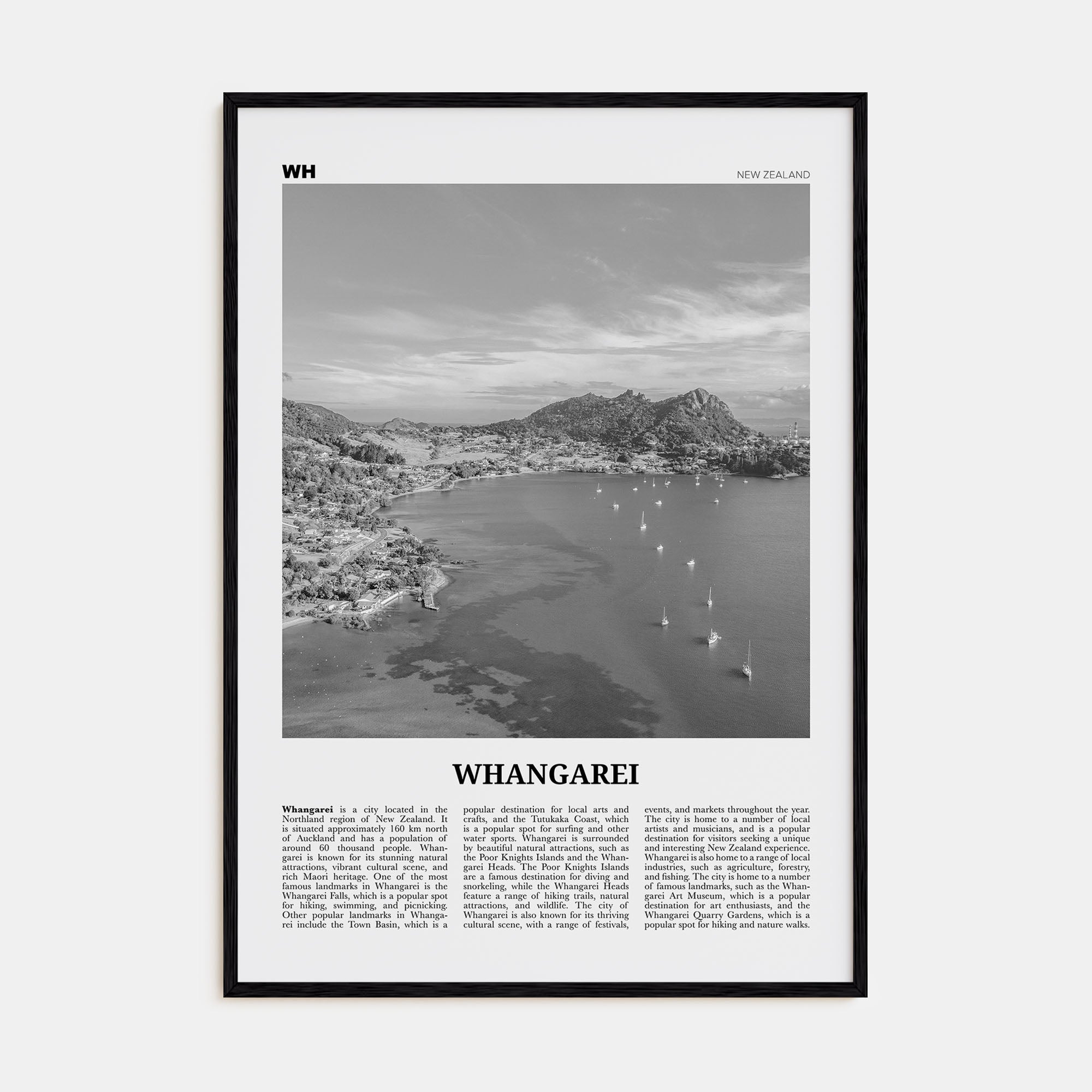 Whangarei Travel B&W Poster