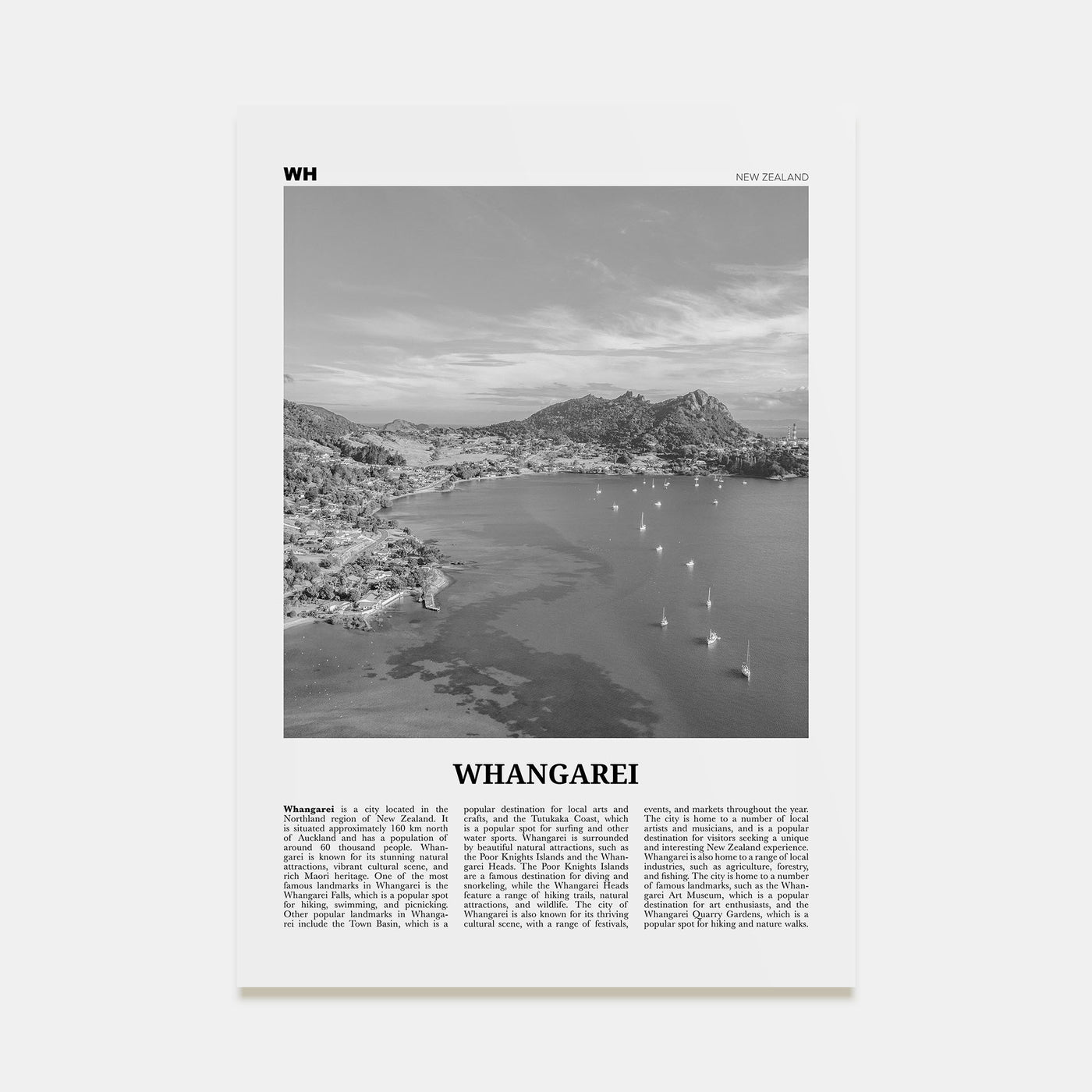 Whangarei Travel B&W Poster