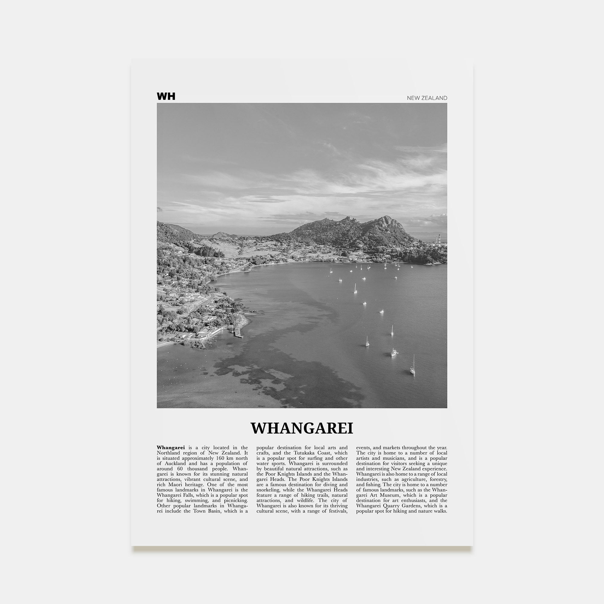 Whangarei Travel B&W Poster