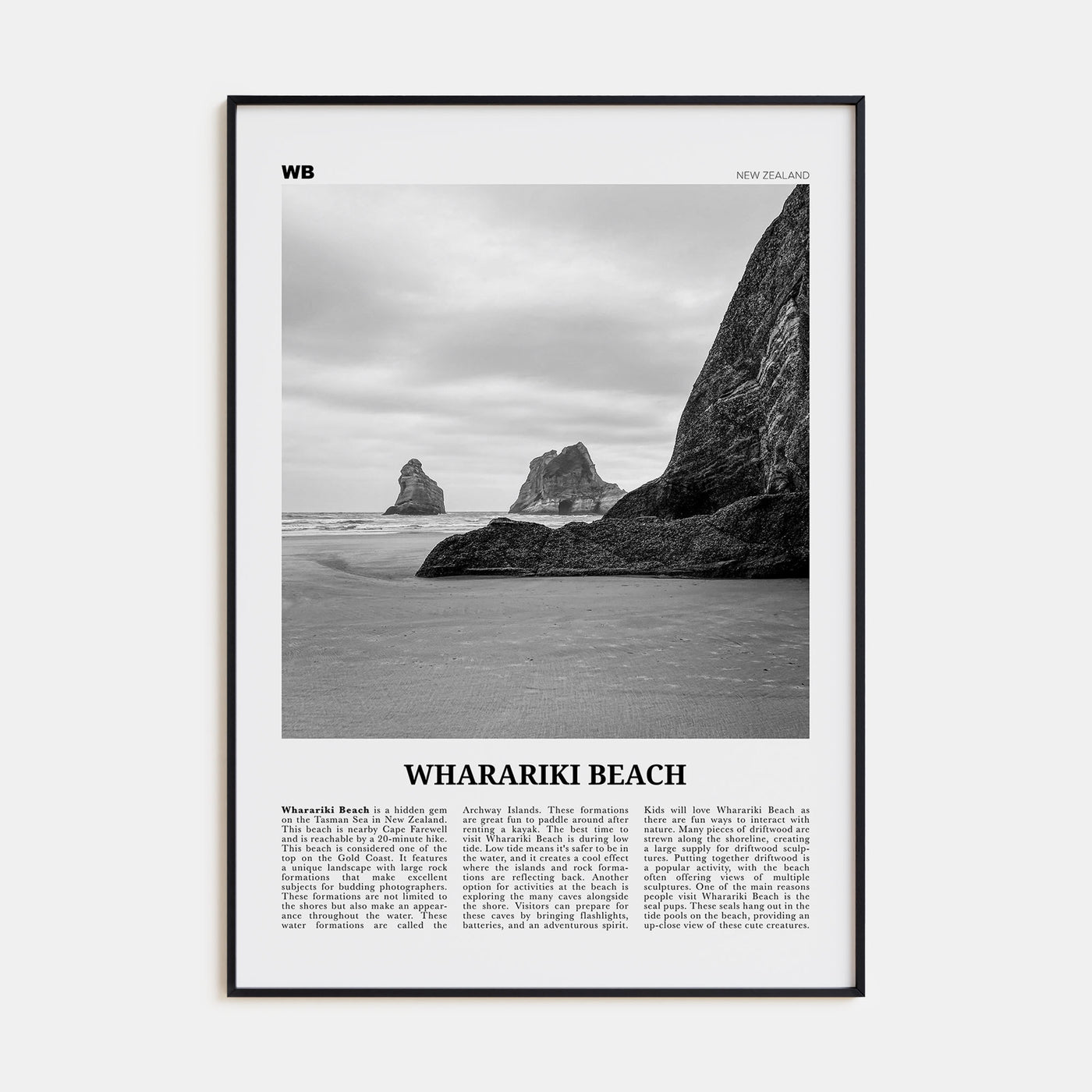 Wharariki Beach Travel B&W Poster