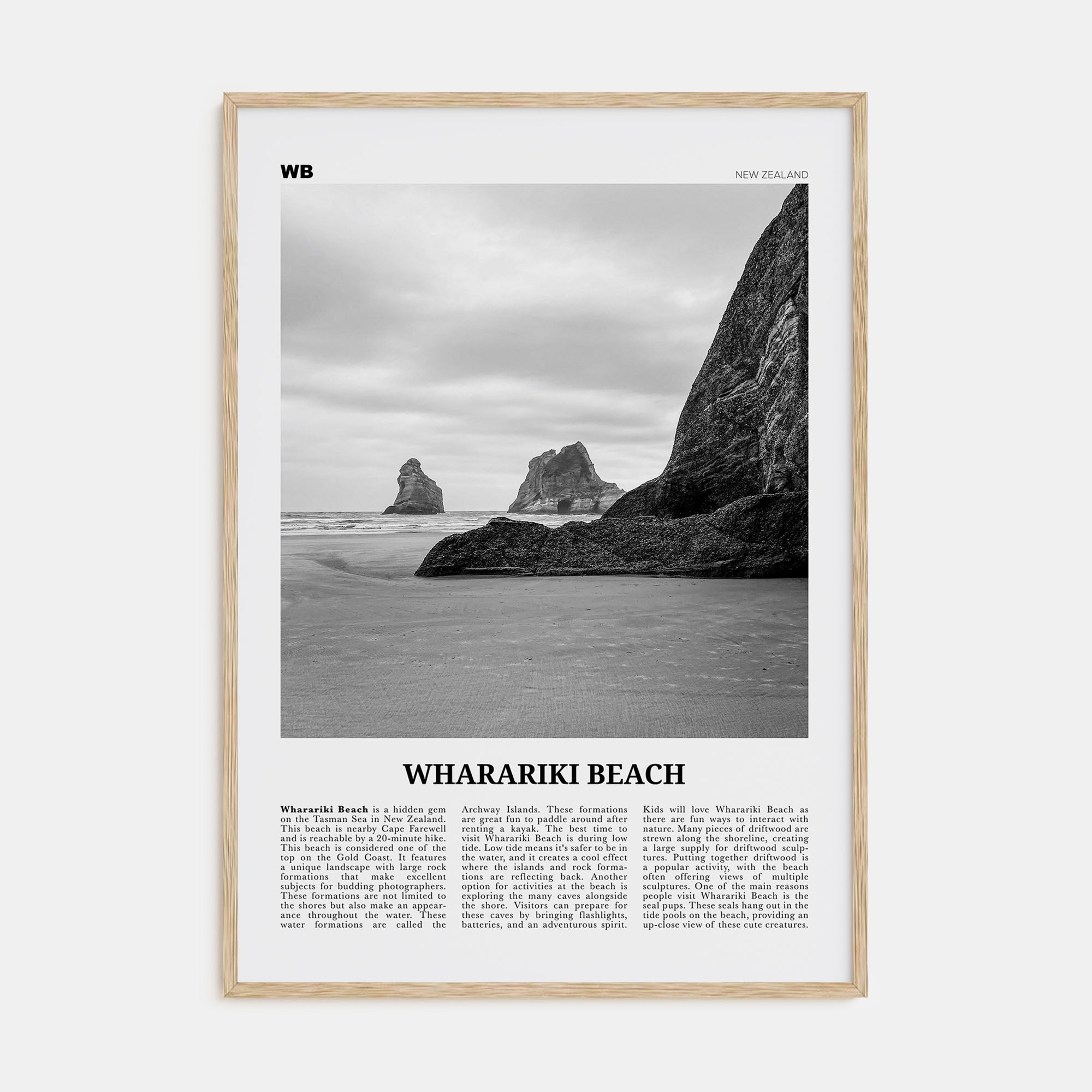 Wharariki Beach Travel B&W Poster