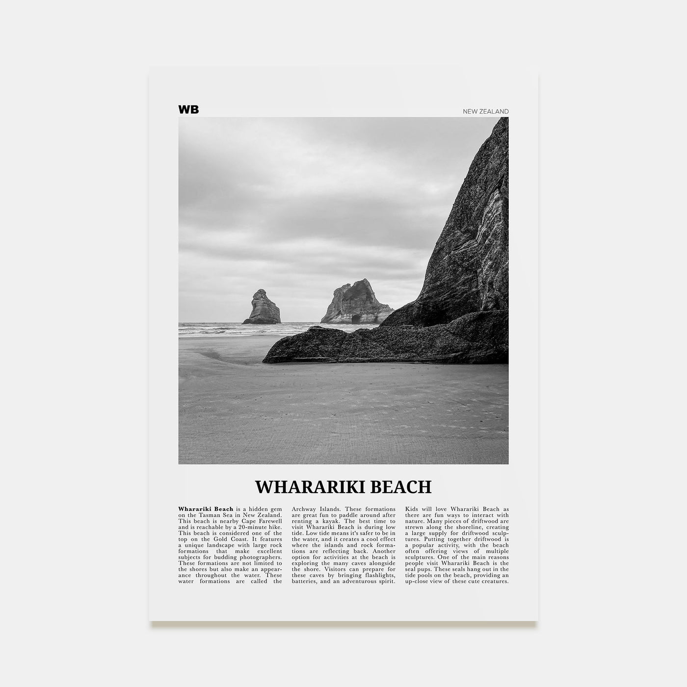 Wharariki Beach Travel B&W Poster