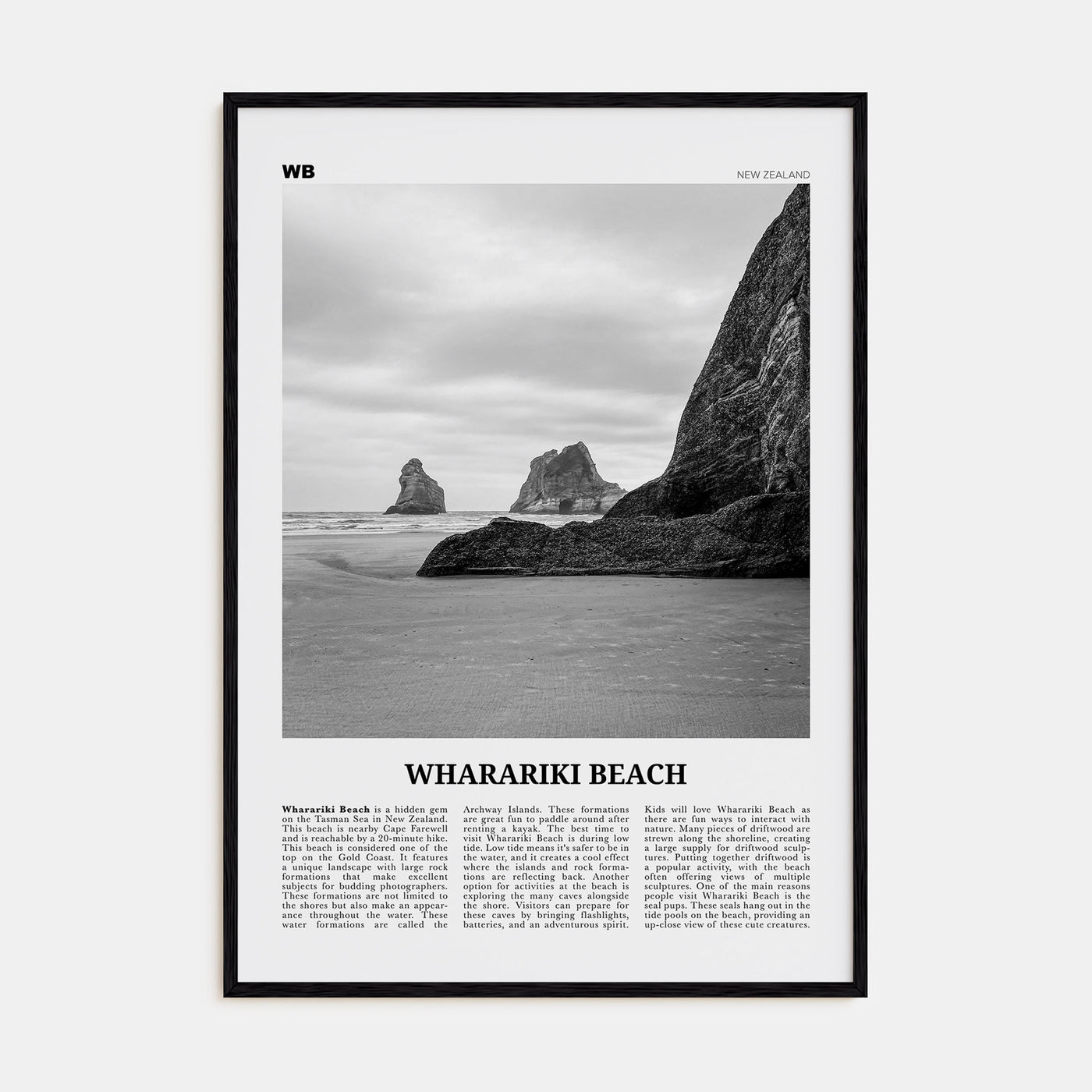 Wharariki Beach Travel B&W Poster