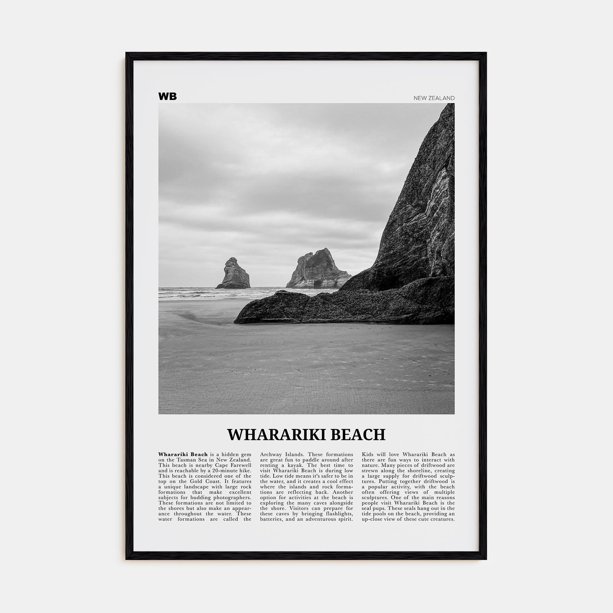 Wharariki Beach Travel B&W Poster