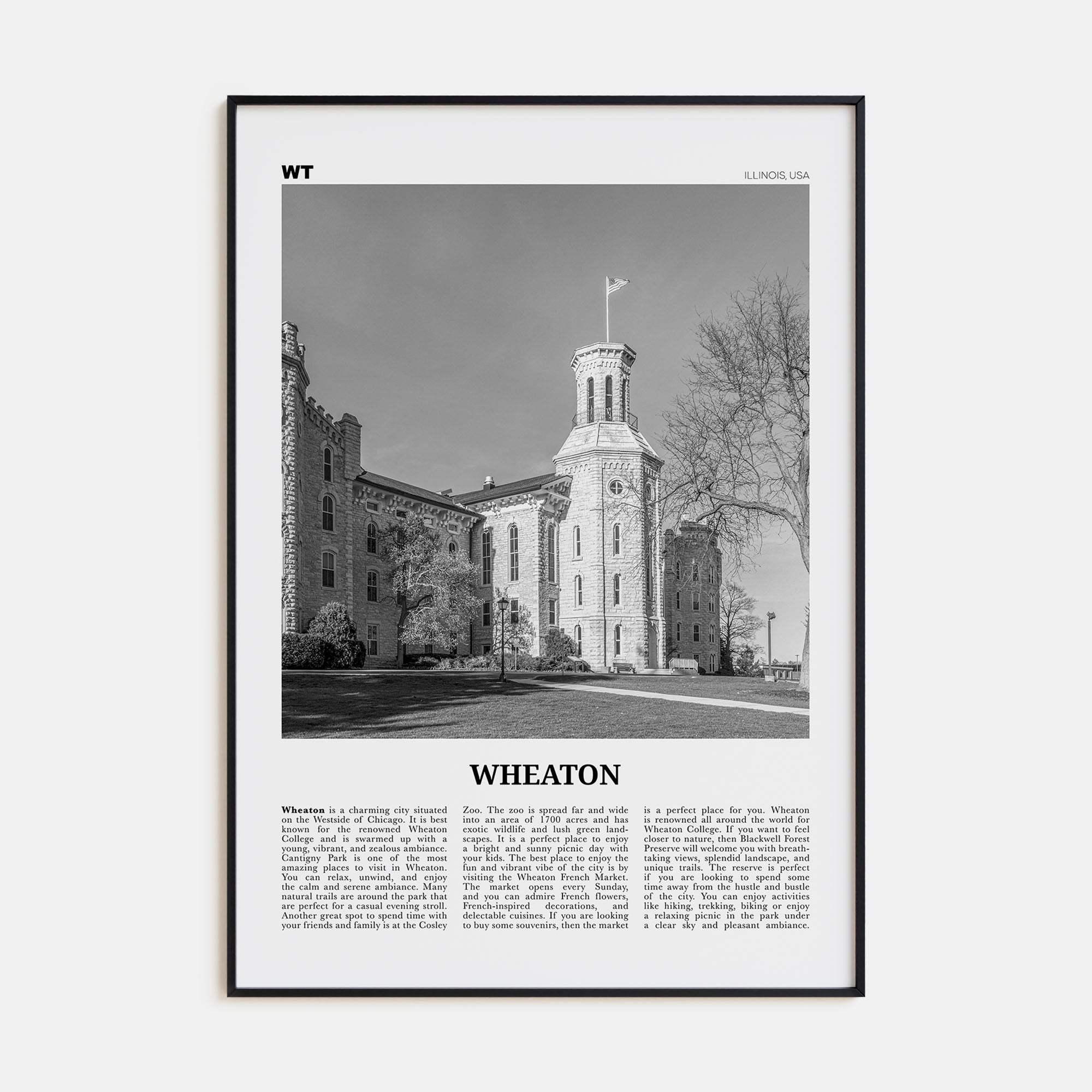 Wheaton Travel B&W Poster