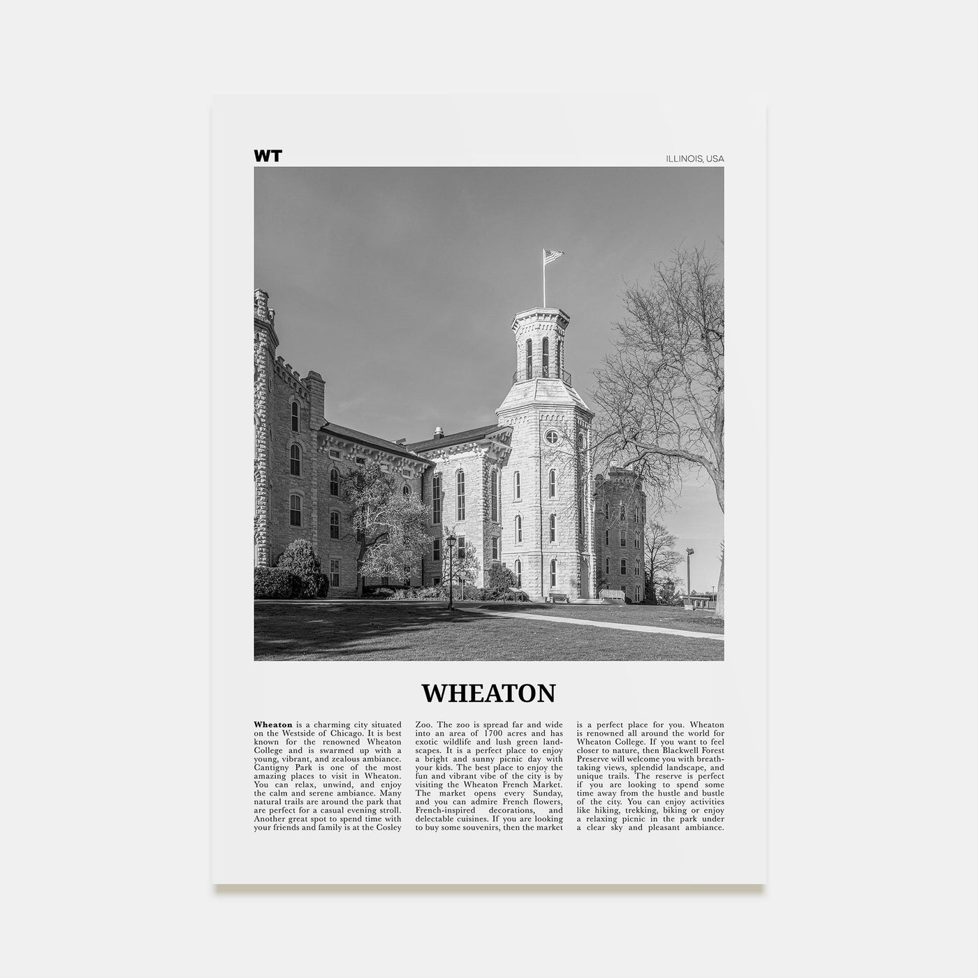 Wheaton Travel B&W Poster
