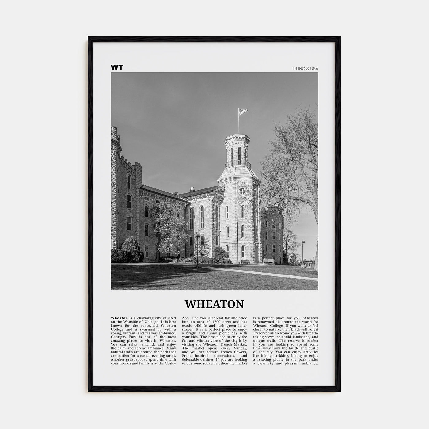 Wheaton Travel B&W Poster