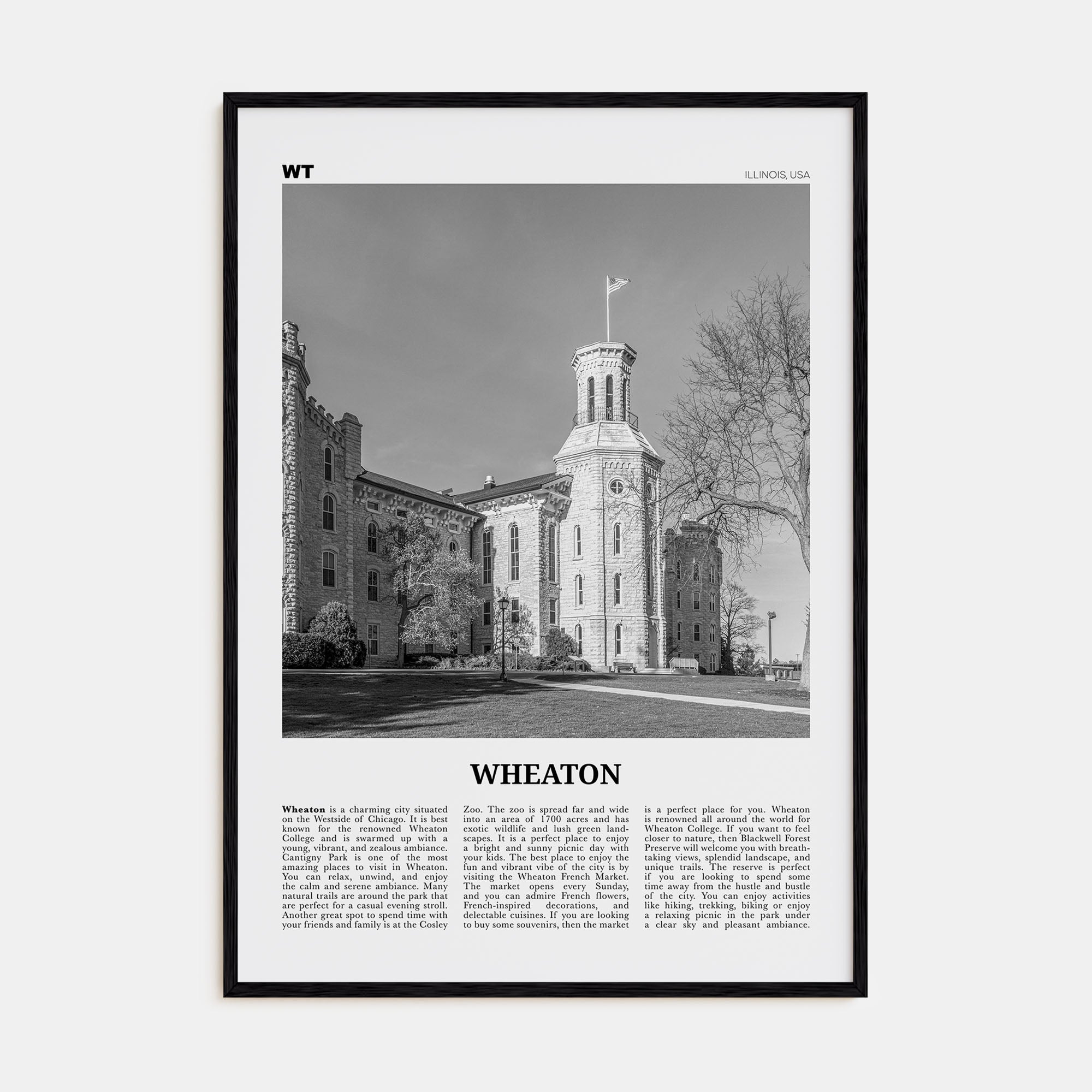 Wheaton Travel B&W Poster