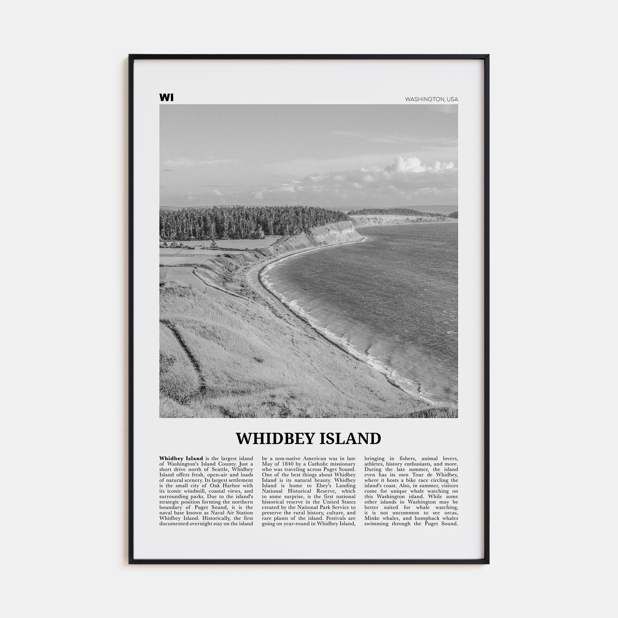 Whidbey Island Travel B&W Poster