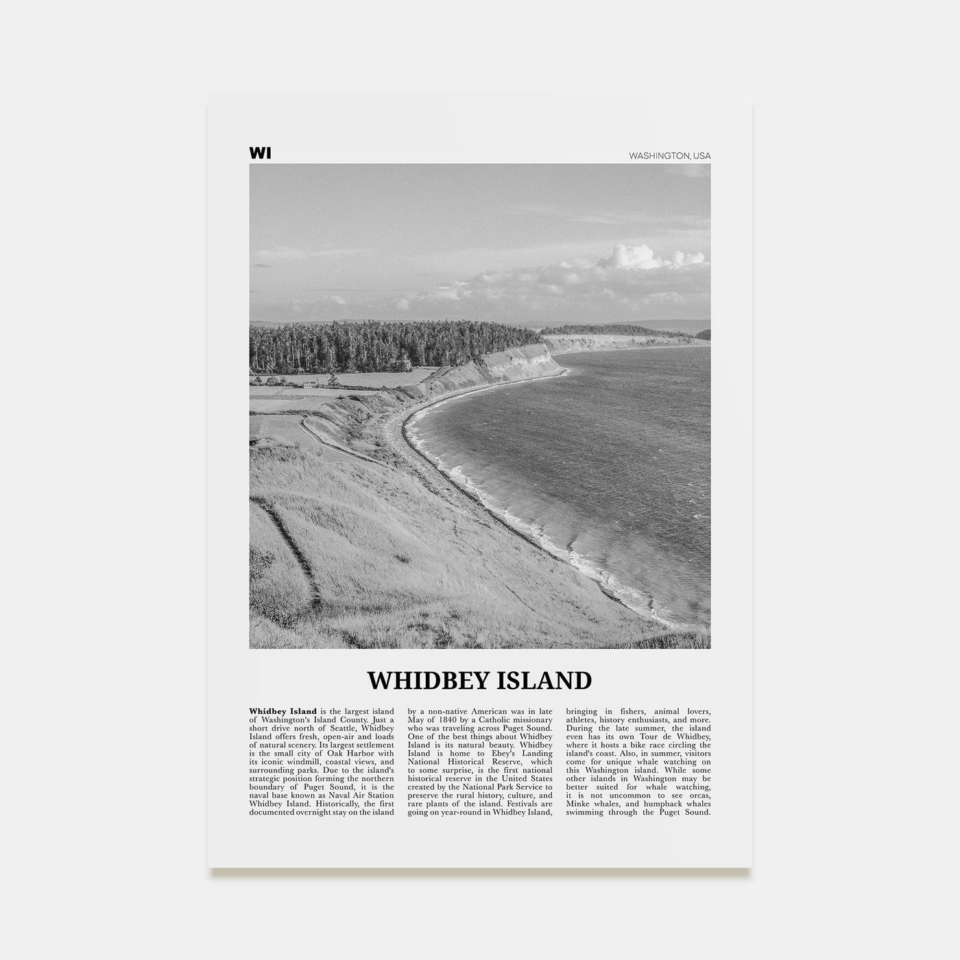 Whidbey Island Travel B&W Poster