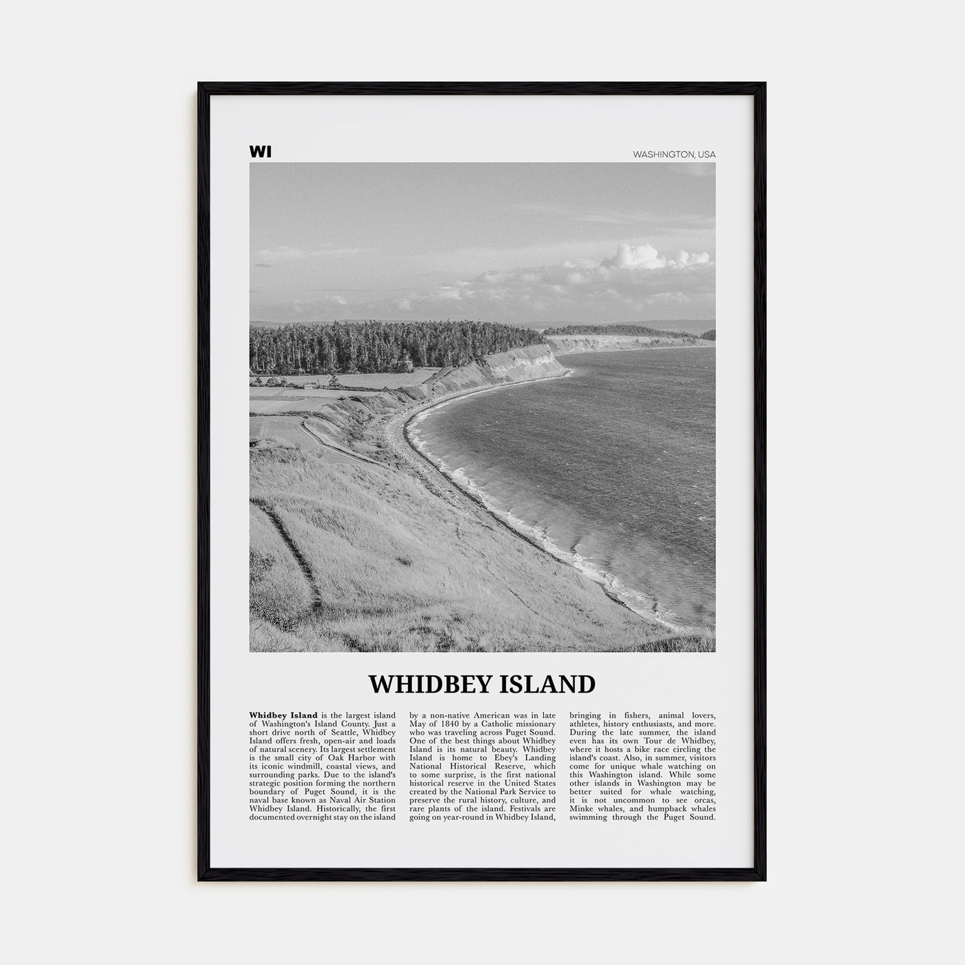 Whidbey Island Travel B&W Poster