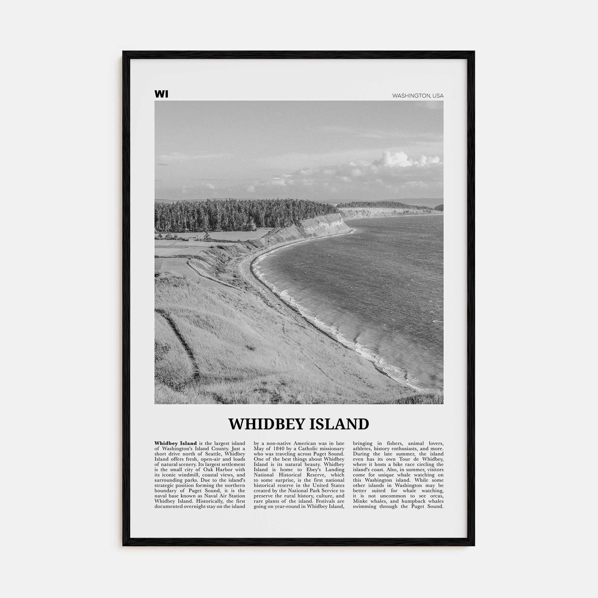 Whidbey Island Travel B&W Poster