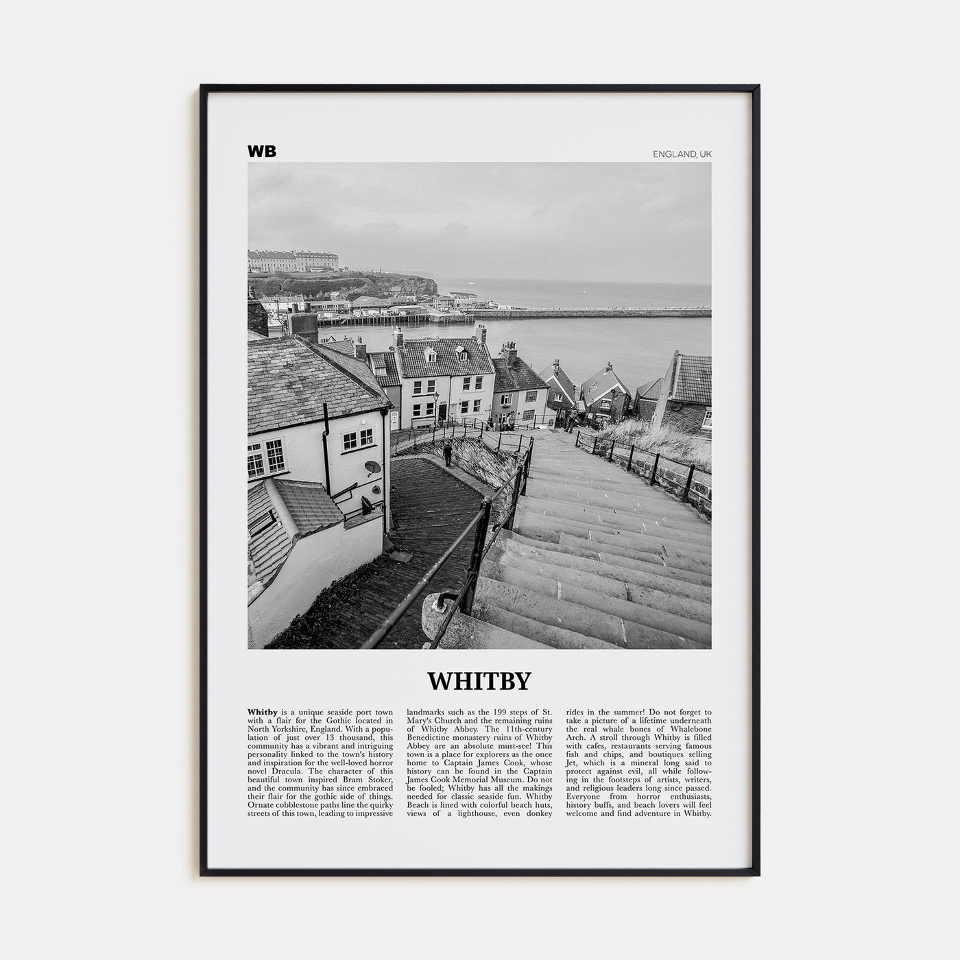 Whitby Travel B&W Poster