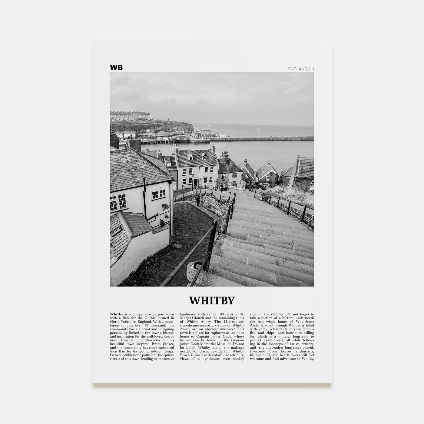 Whitby Travel B&W Poster