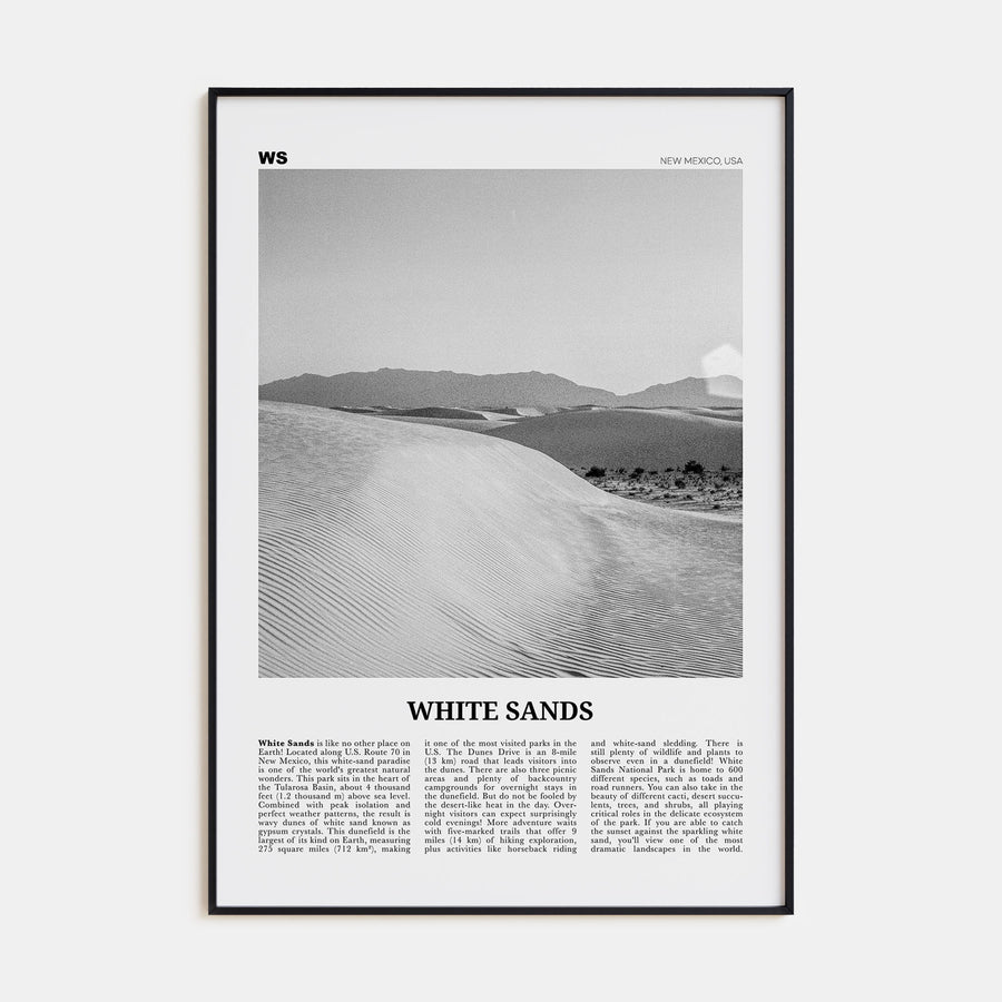 White Sands National Park Travel B&W Poster