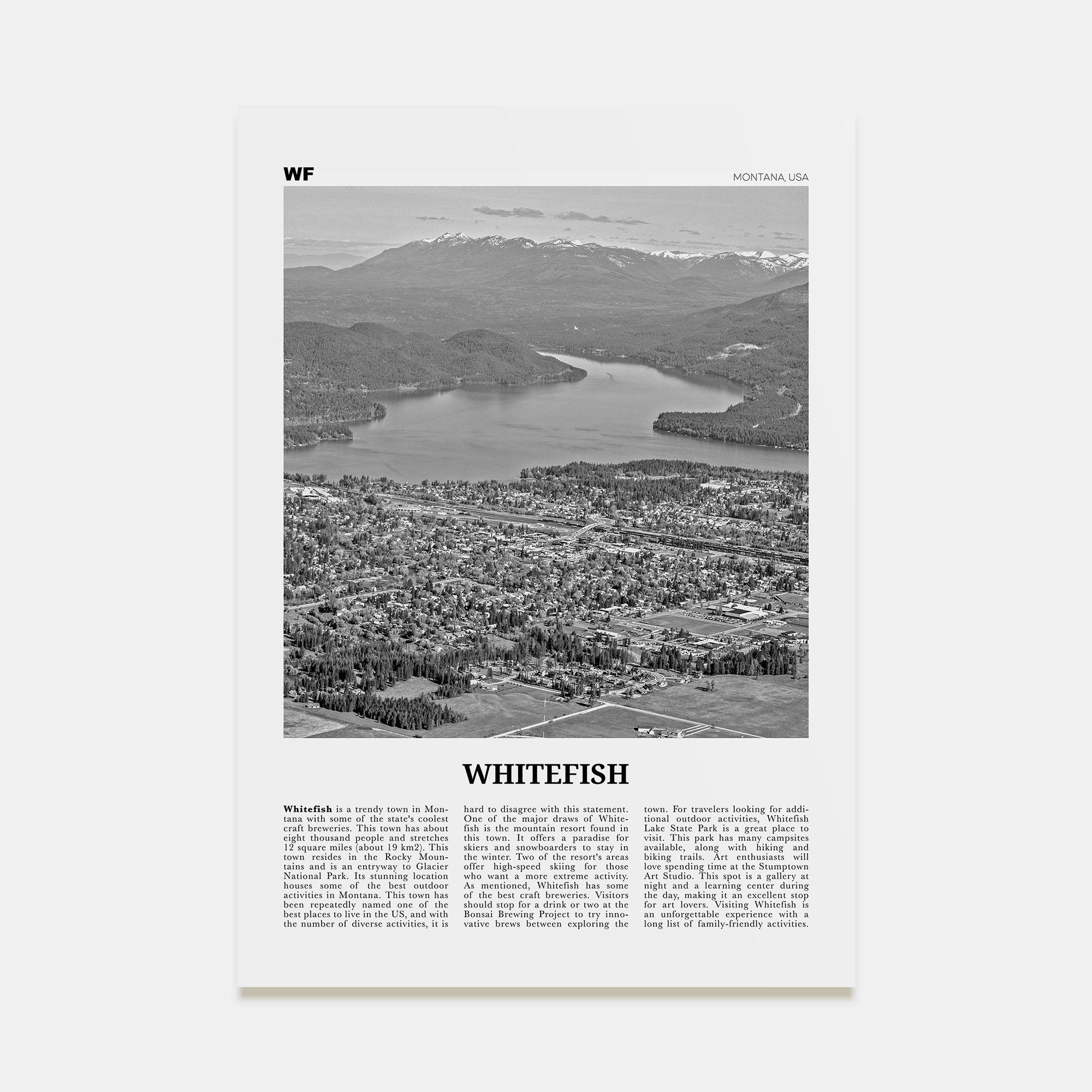 Whitefish Travel B&W Poster