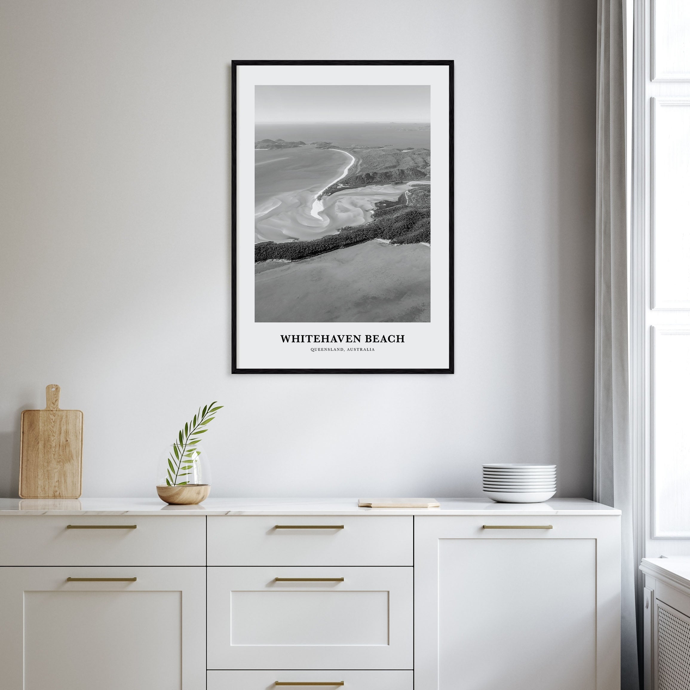 Whitehaven Beach Portrait B&W Poster