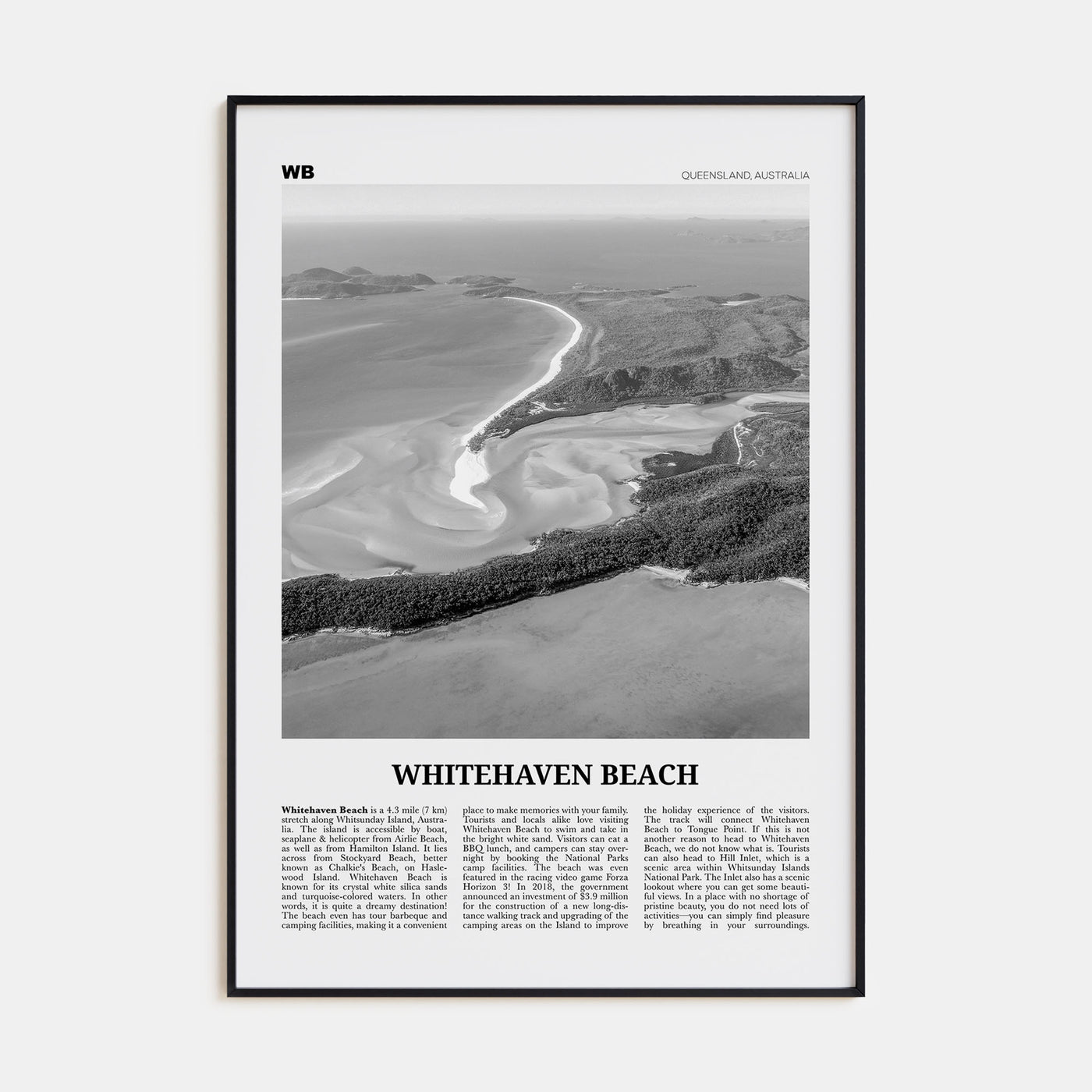 Whitehaven Beach Travel B&W Poster