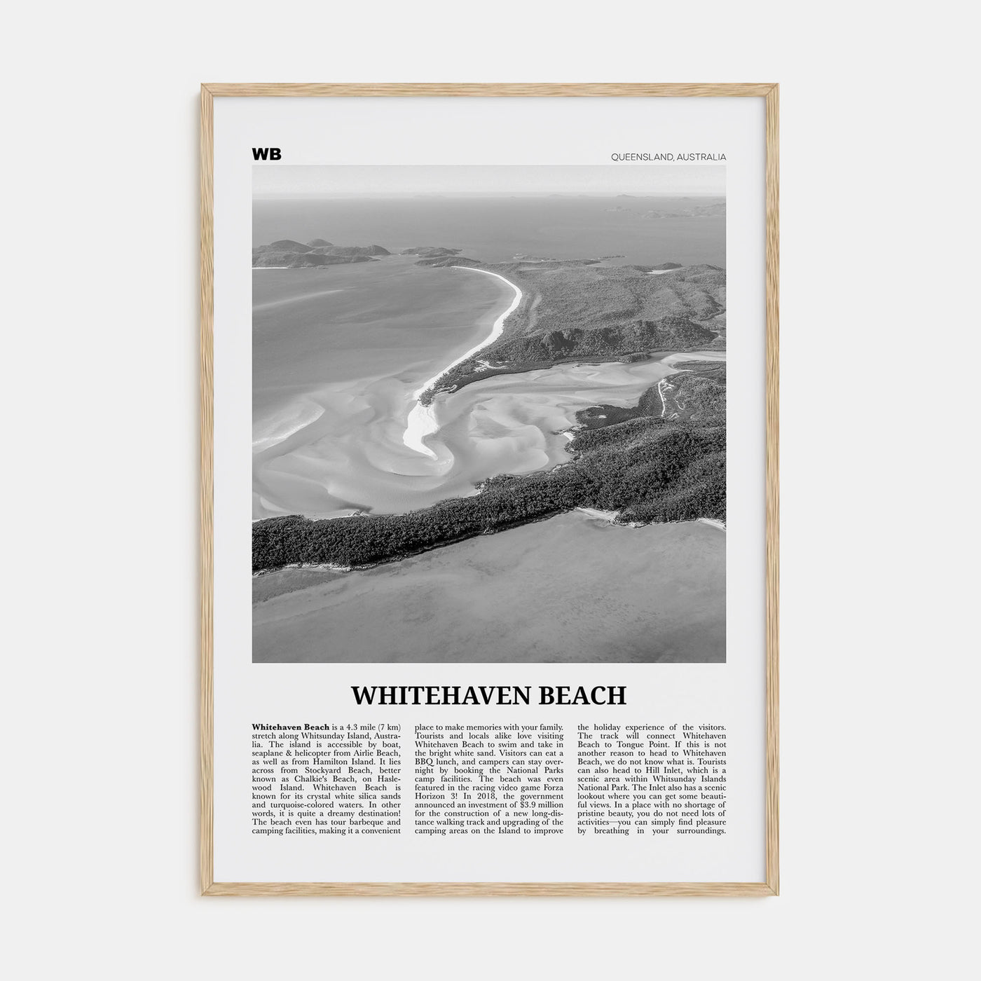 Whitehaven Beach Travel B&W Poster