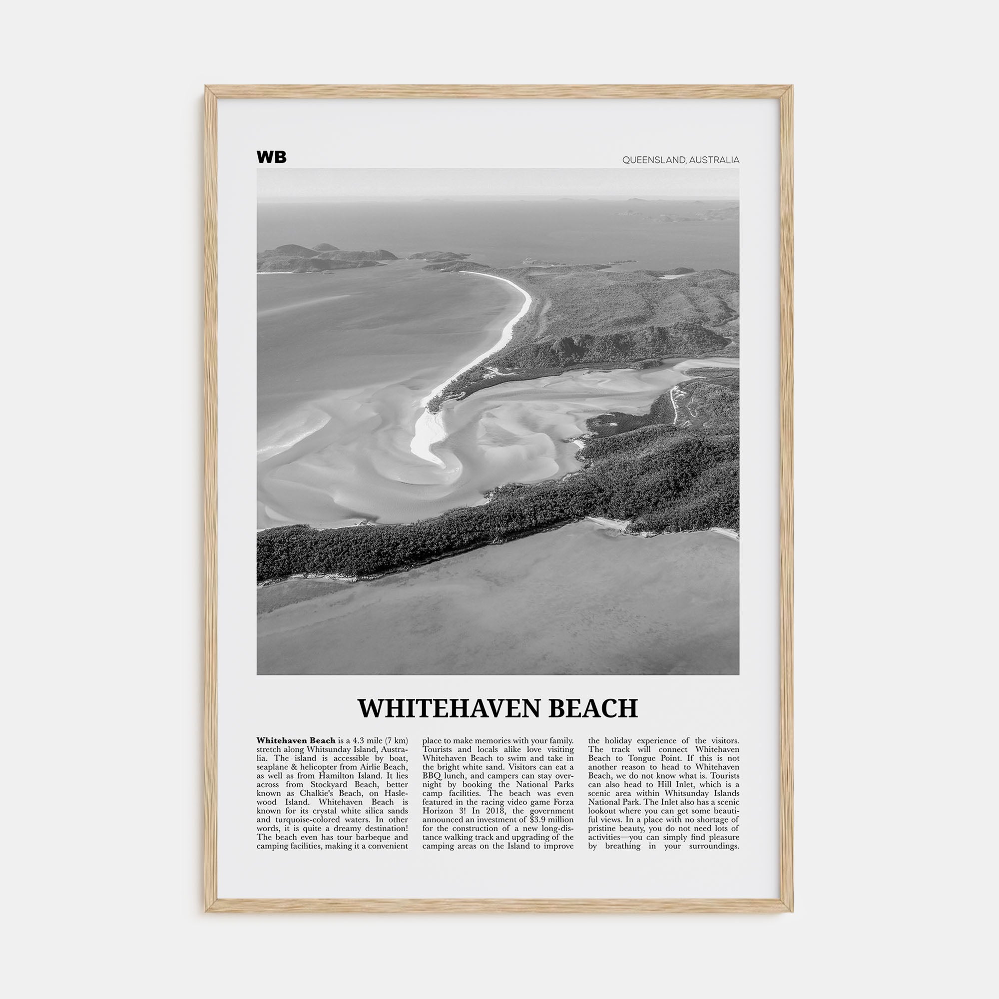 Whitehaven Beach Travel B&W Poster