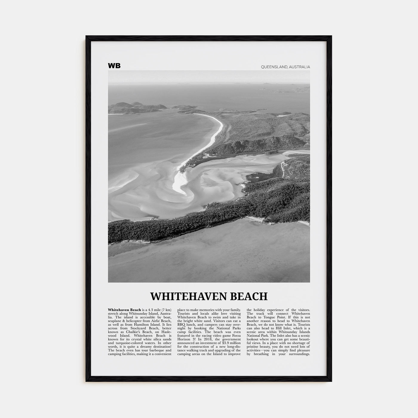 Whitehaven Beach Travel B&W Poster