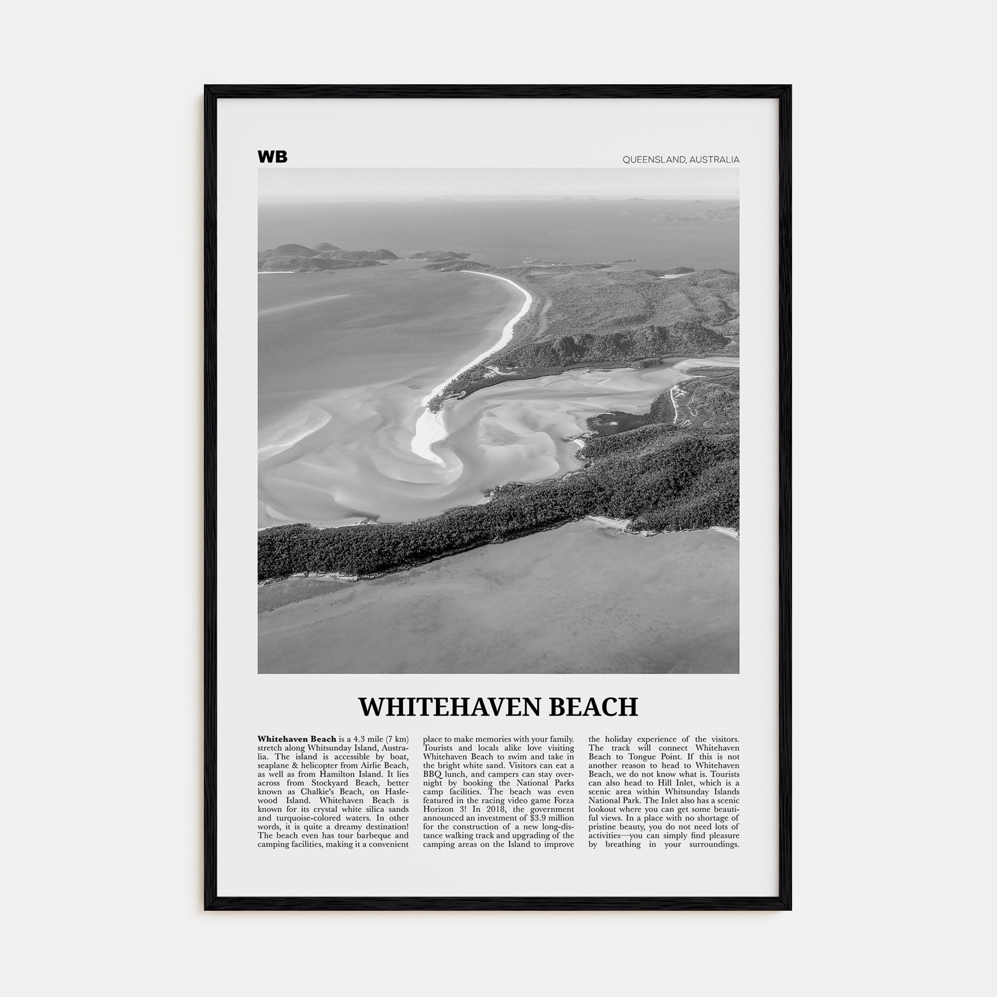 Whitehaven Beach Travel B&W Poster