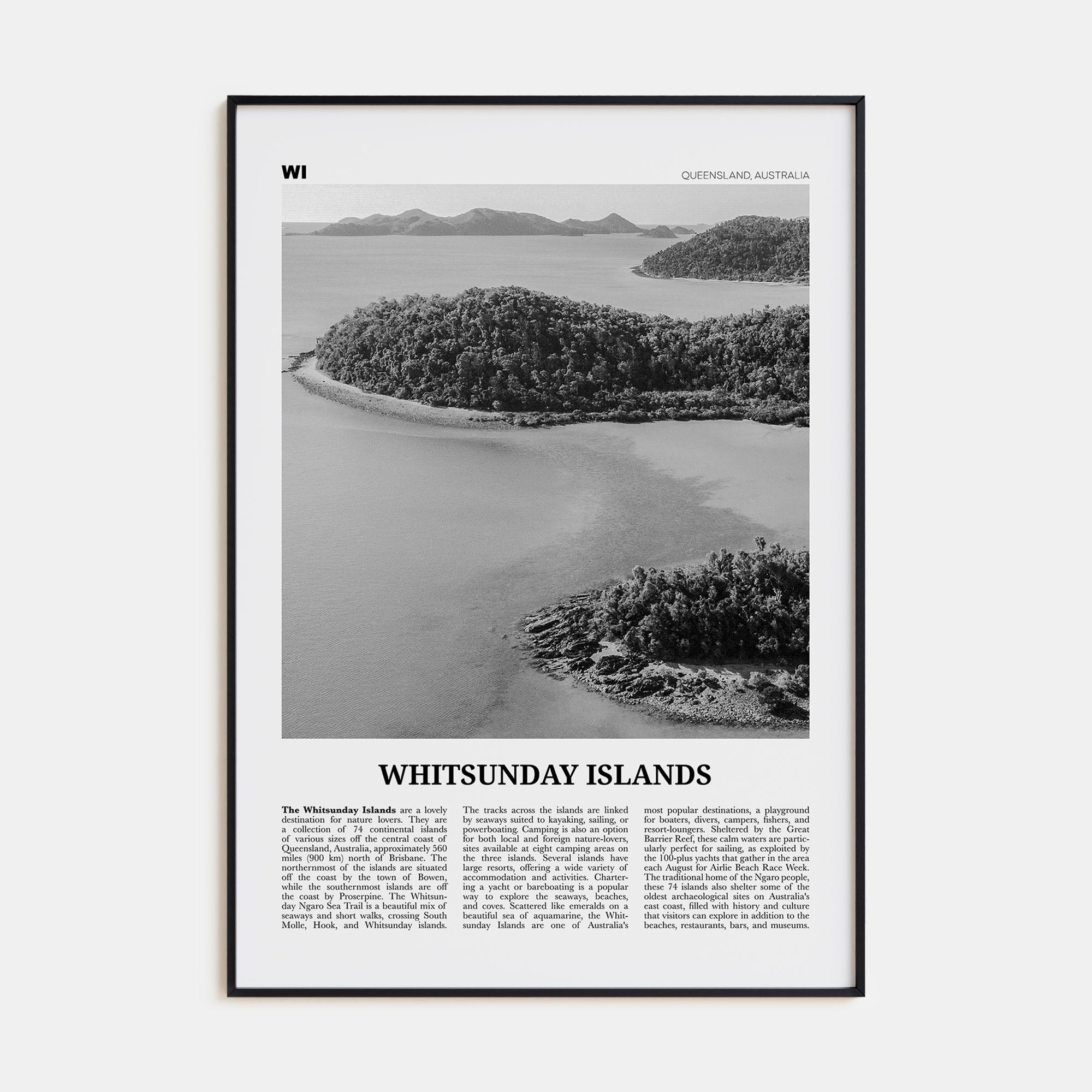 Whitsunday Islands Travel B&W Poster