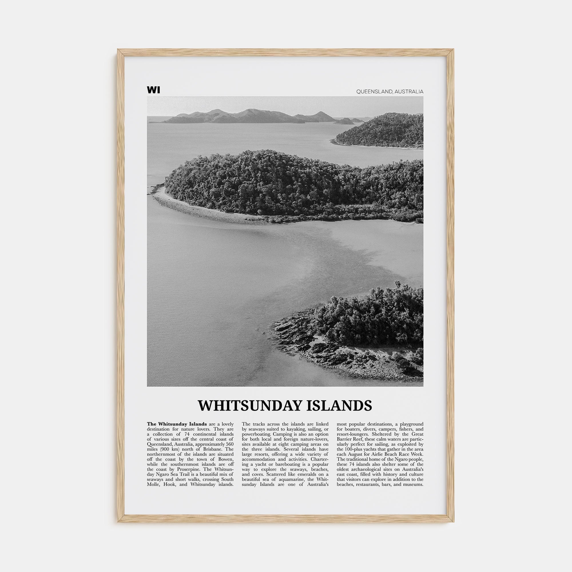 Whitsunday Islands Travel B&W Poster