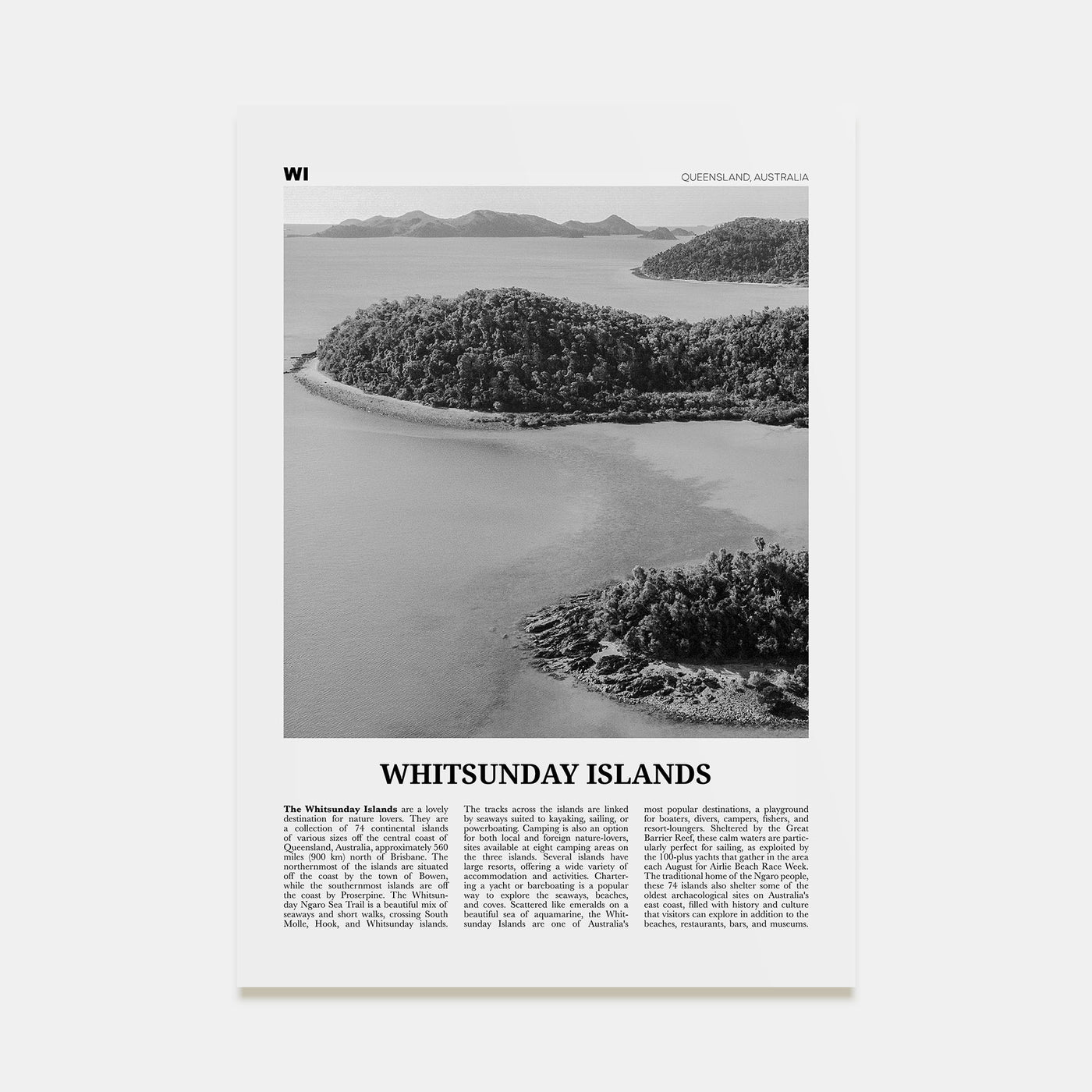 Whitsunday Islands Travel B&W Poster