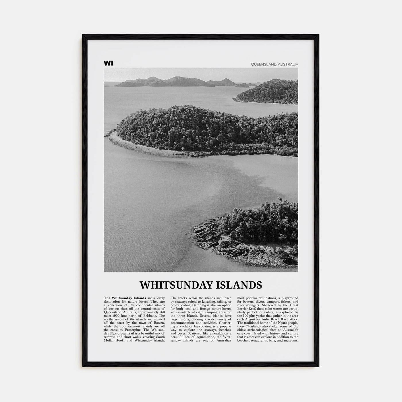 Whitsunday Islands Travel B&W Poster
