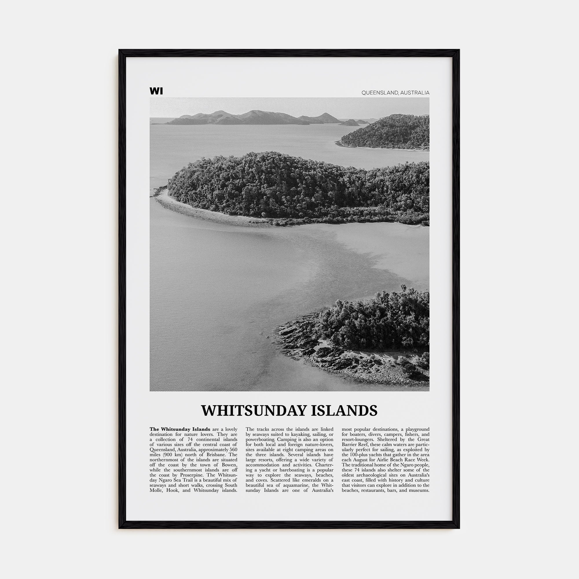 Whitsunday Islands Travel B&W Poster