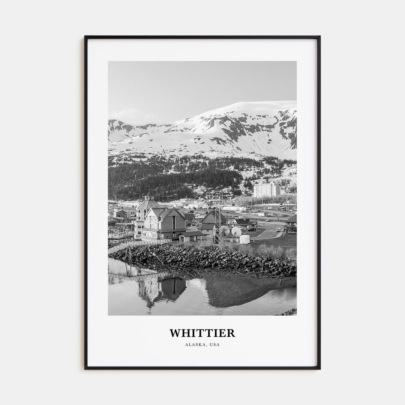 Whittier, Alaska Portrait B&W Poster