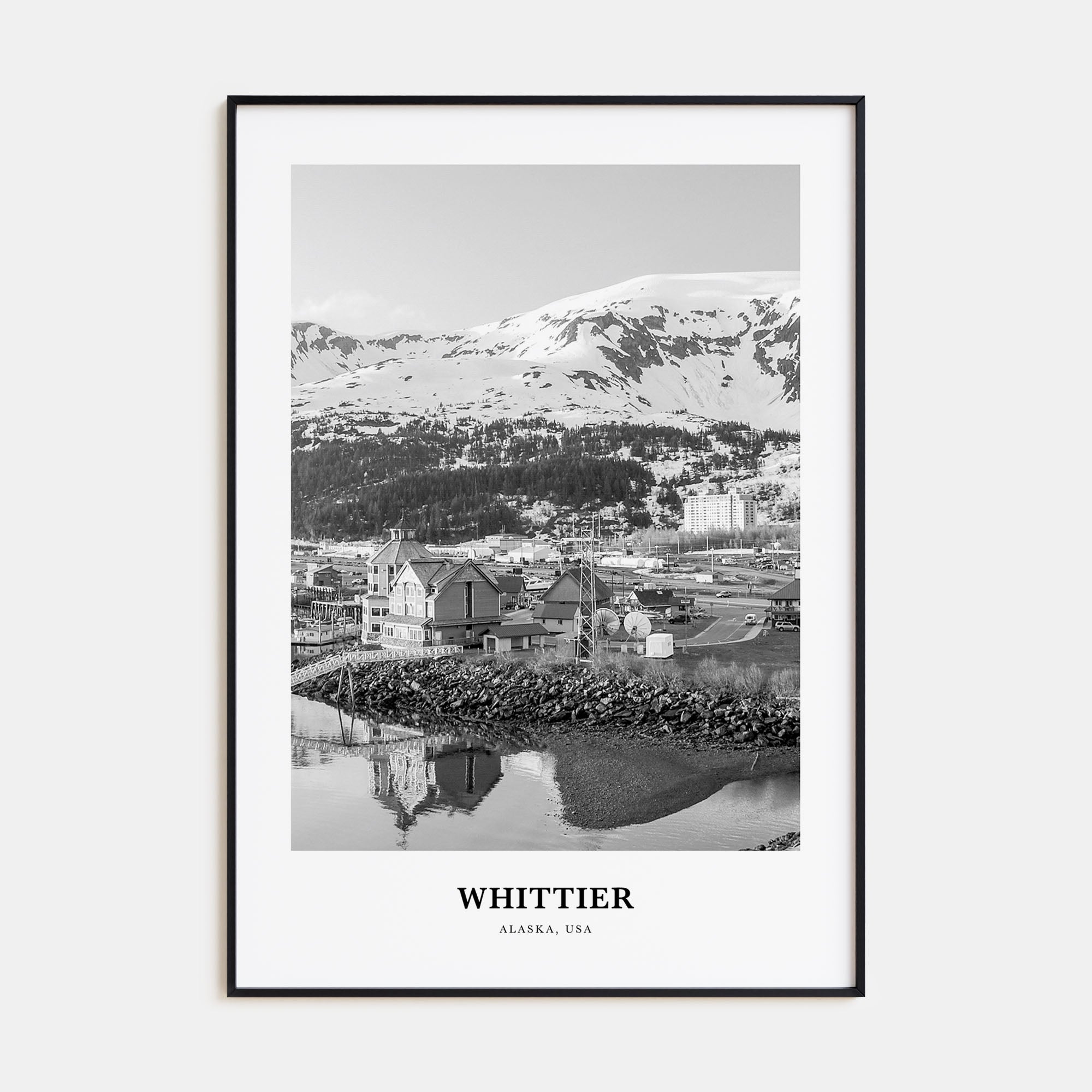 Whittier, Alaska Portrait B&W Poster