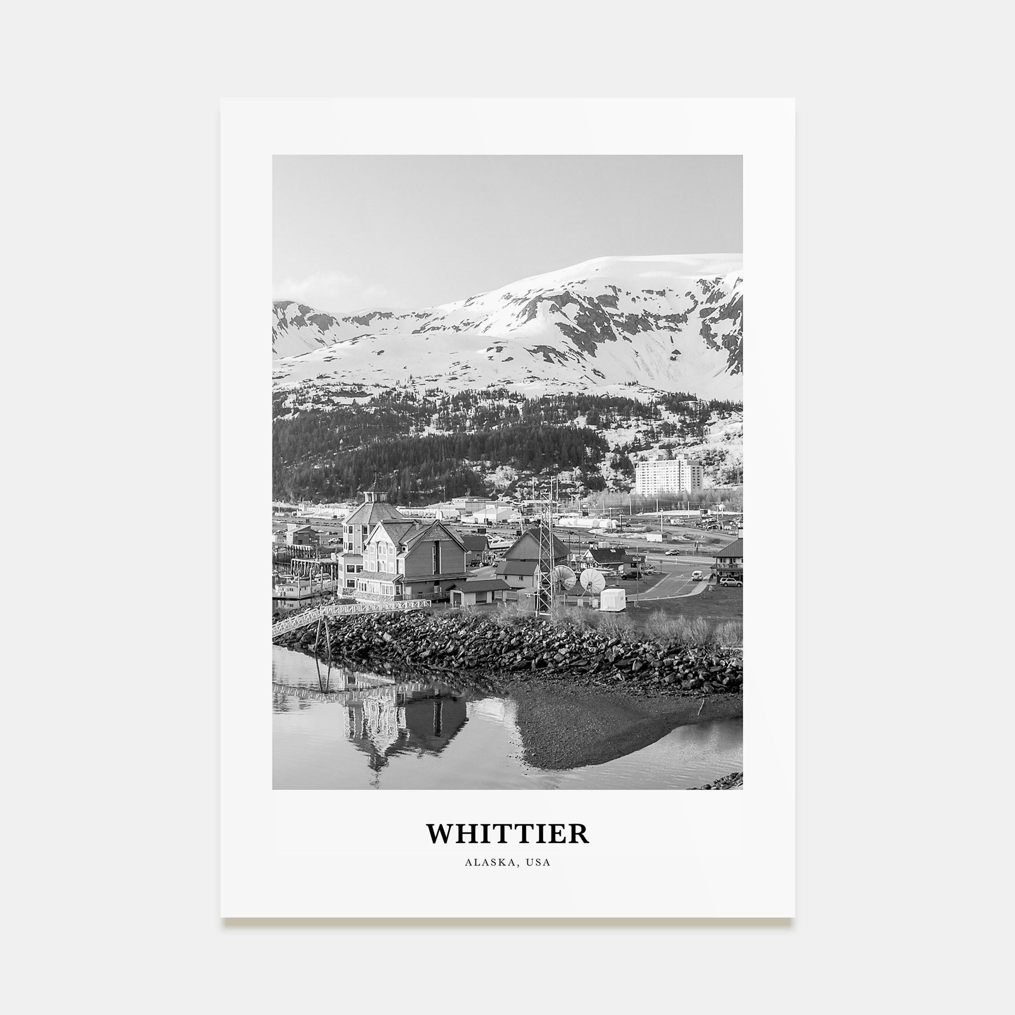 Whittier, Alaska Portrait B&W Poster
