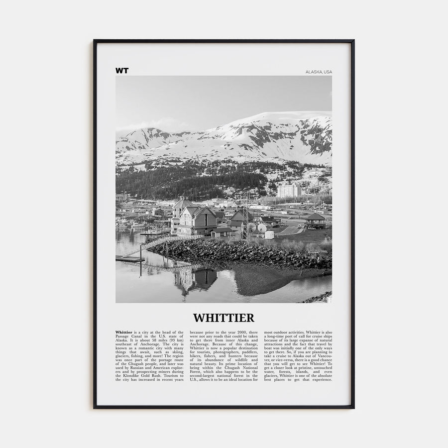Whittier, Alaska Travel B&W Poster