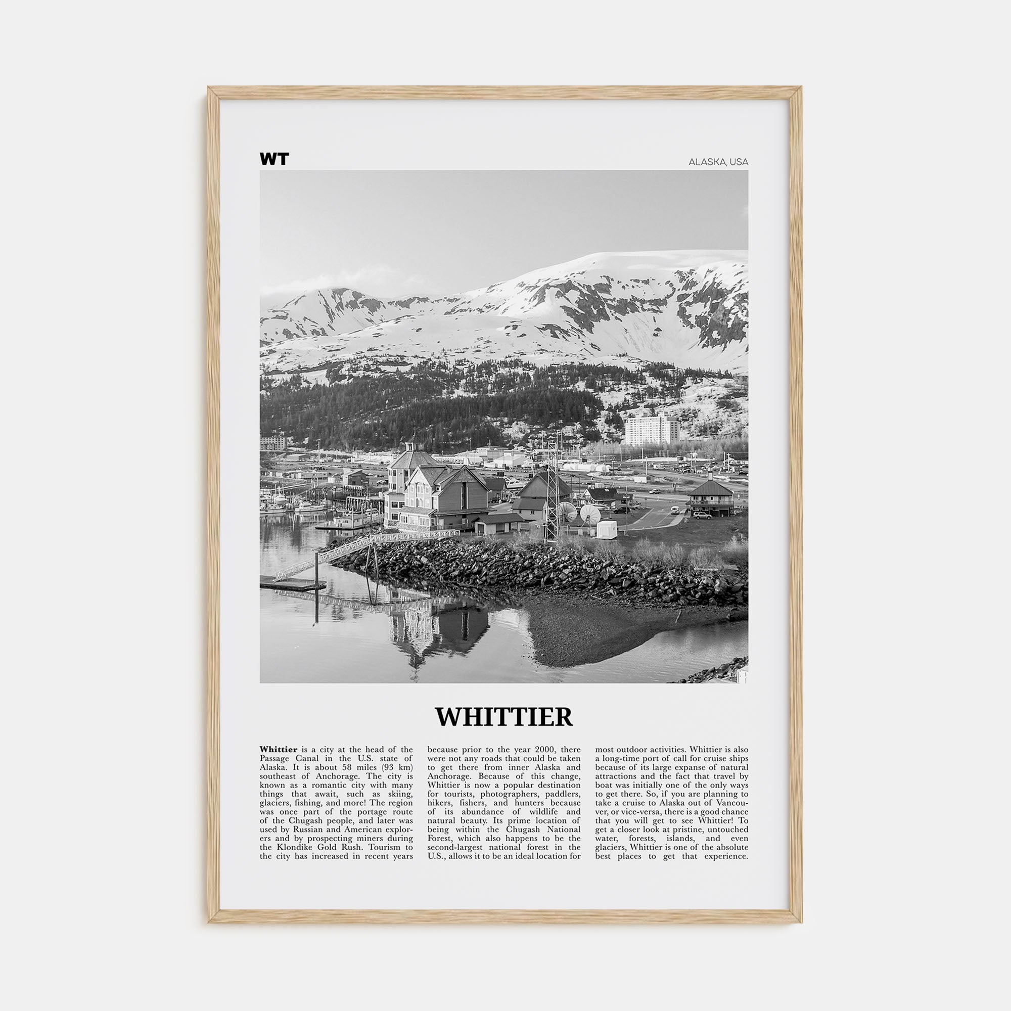 Whittier, Alaska Travel B&W Poster