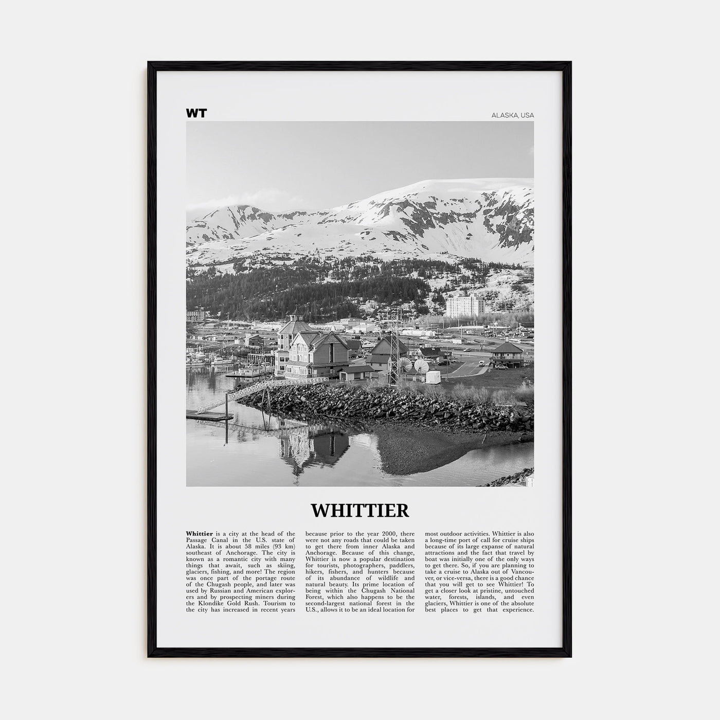 Whittier, Alaska Travel B&W Poster