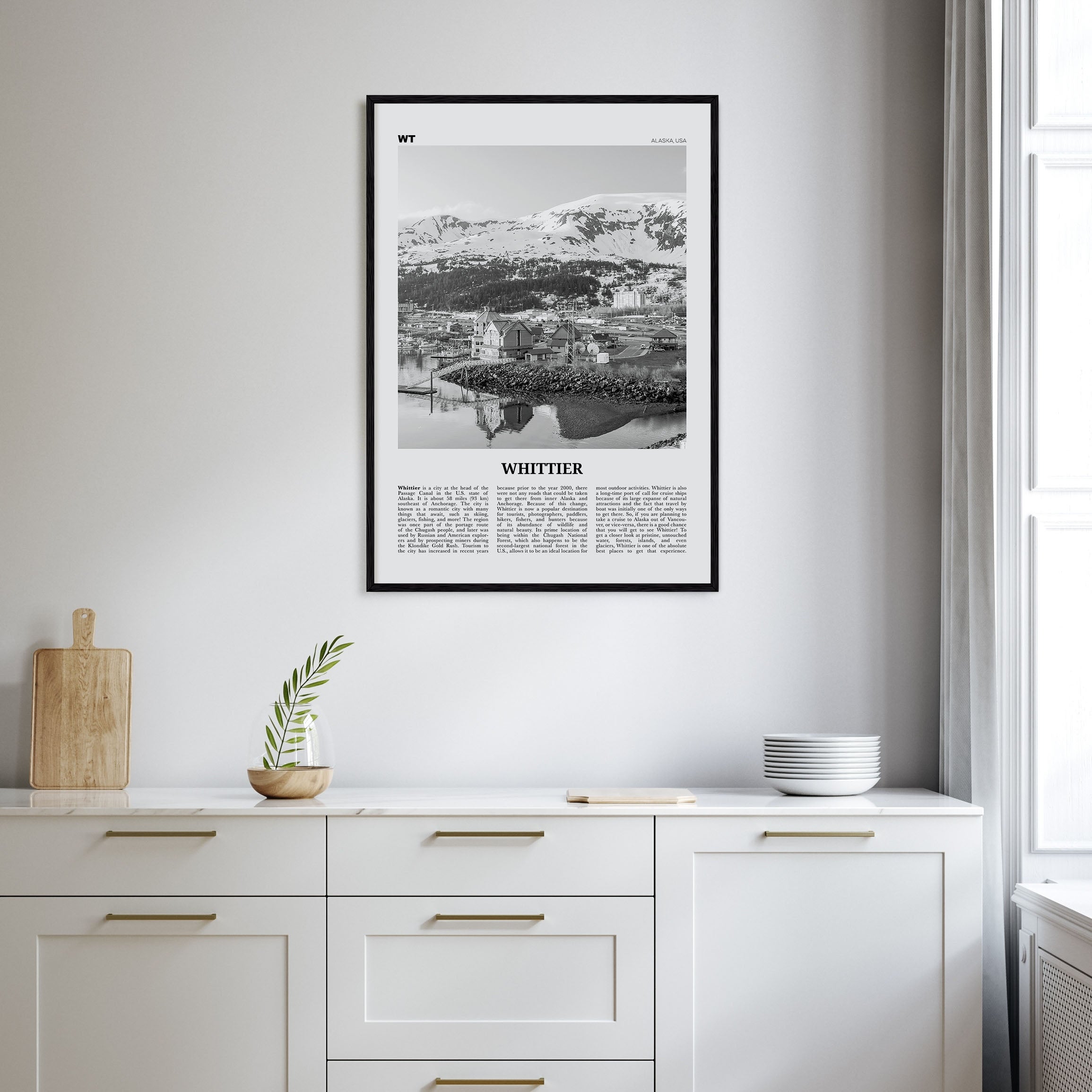 Whittier, Alaska Travel B&W Poster
