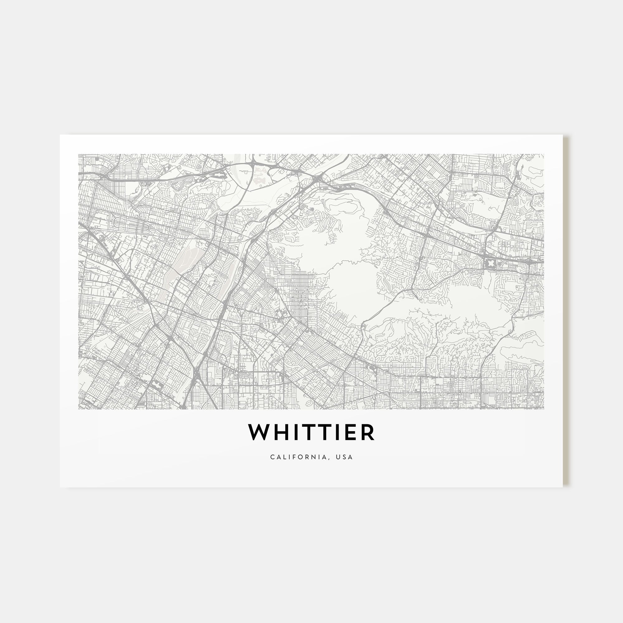 Whittier, California Map Landscape Poster