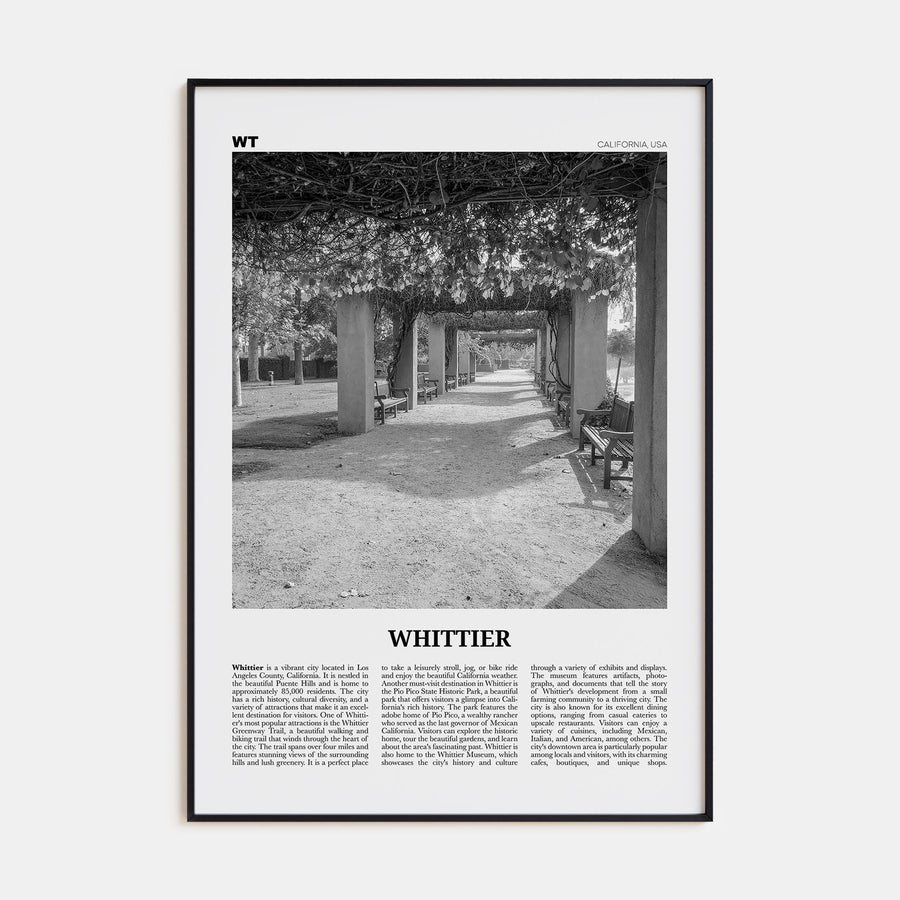 Whittier, California Travel B&W Poster